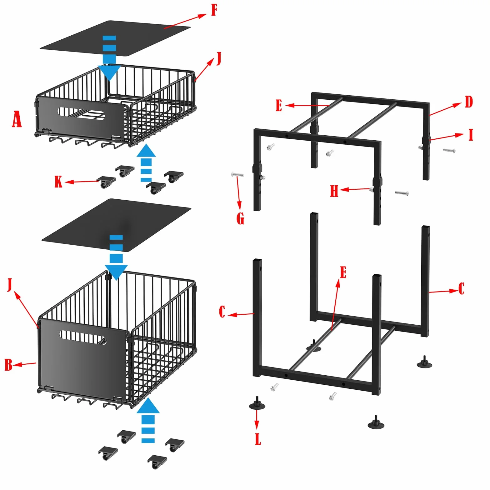 YunNasi Organizer pod Zlewozmywak, 2-Poziomowy, Metalowa Półka Kuchenna z Wysuwanym Systemem, Szary (Czarny, Model-A)