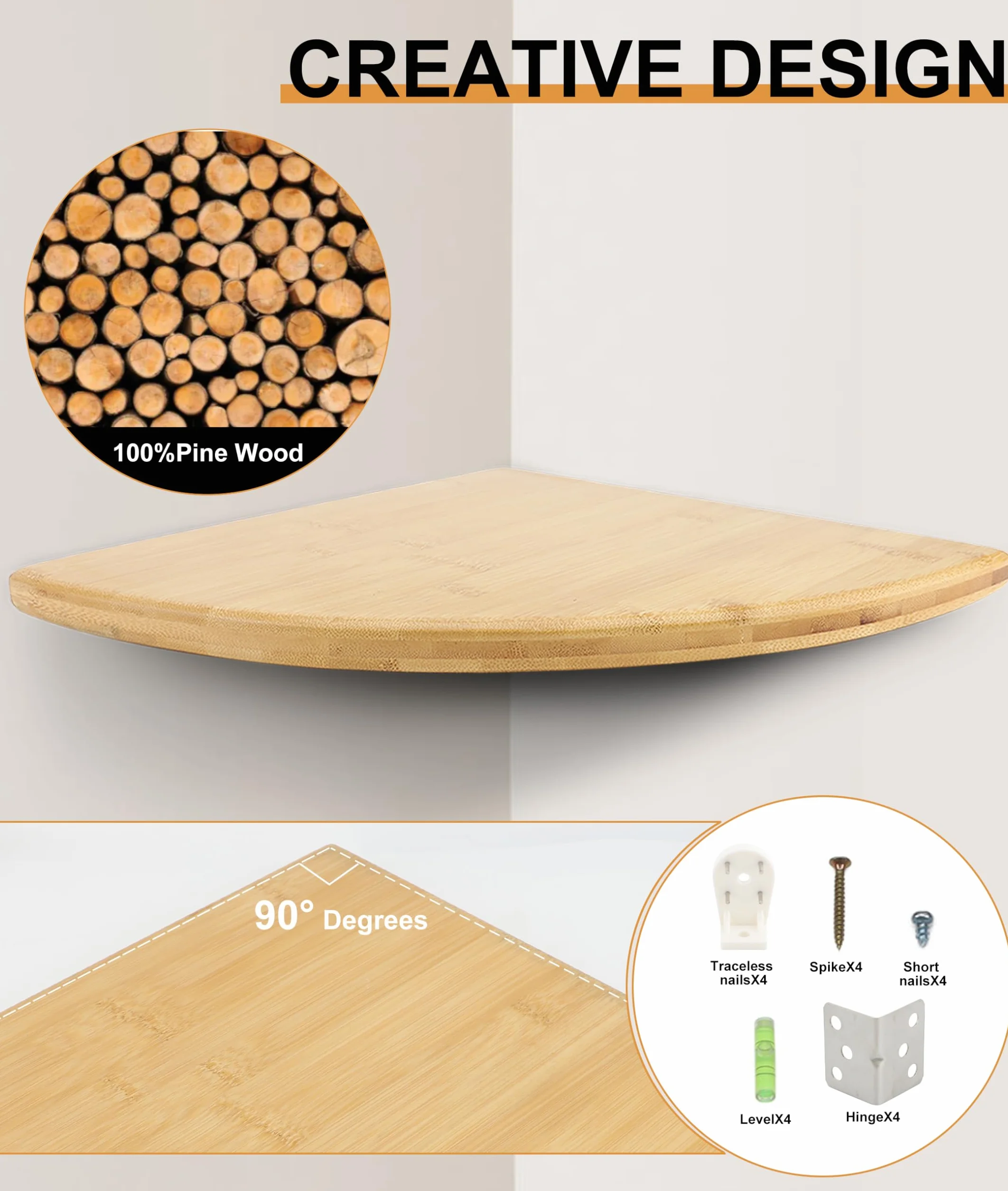 Gugxiom narożny półka ścienna, drewniana pływająca półka do sypialni, łazienki, kuchni, salonu (18 cm)