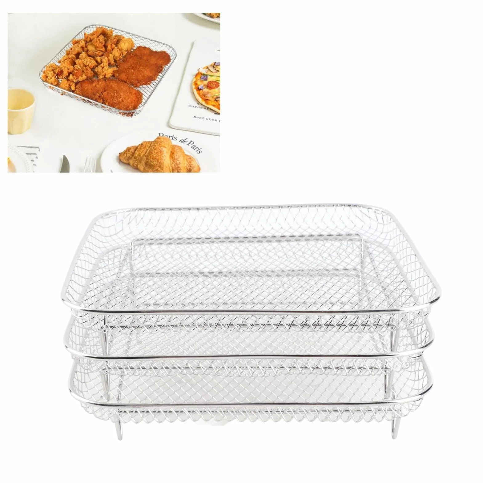 Kosz do frytownicy powietrznej do piekarnika, kosz do grillowania ze stali nierdzewnej do 20 cm, nieprzywierający kosz siatkowy, taca na frytownicę, druciany kosz do smażenia, mrożonych