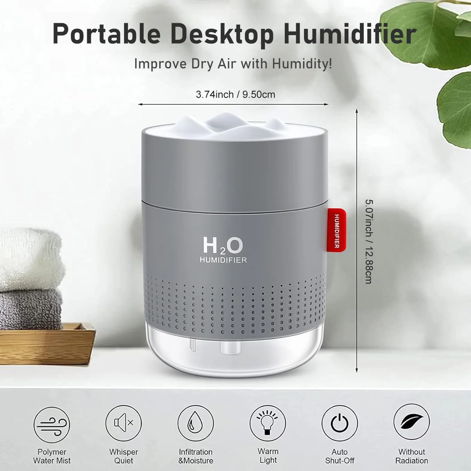 Nawilżacz powietrza ultradźwiękowy 500 ml USB cichy przenośny 2 filtry