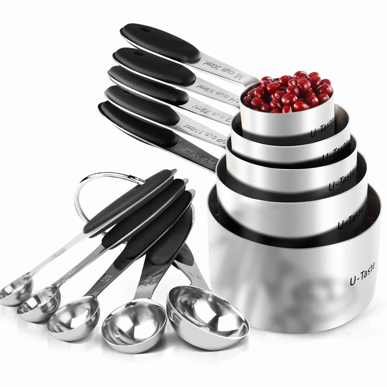 U-Taste Miarki ze Stali Nierdzewnej 18/8, Zestaw 10 Sztuk, Czarny