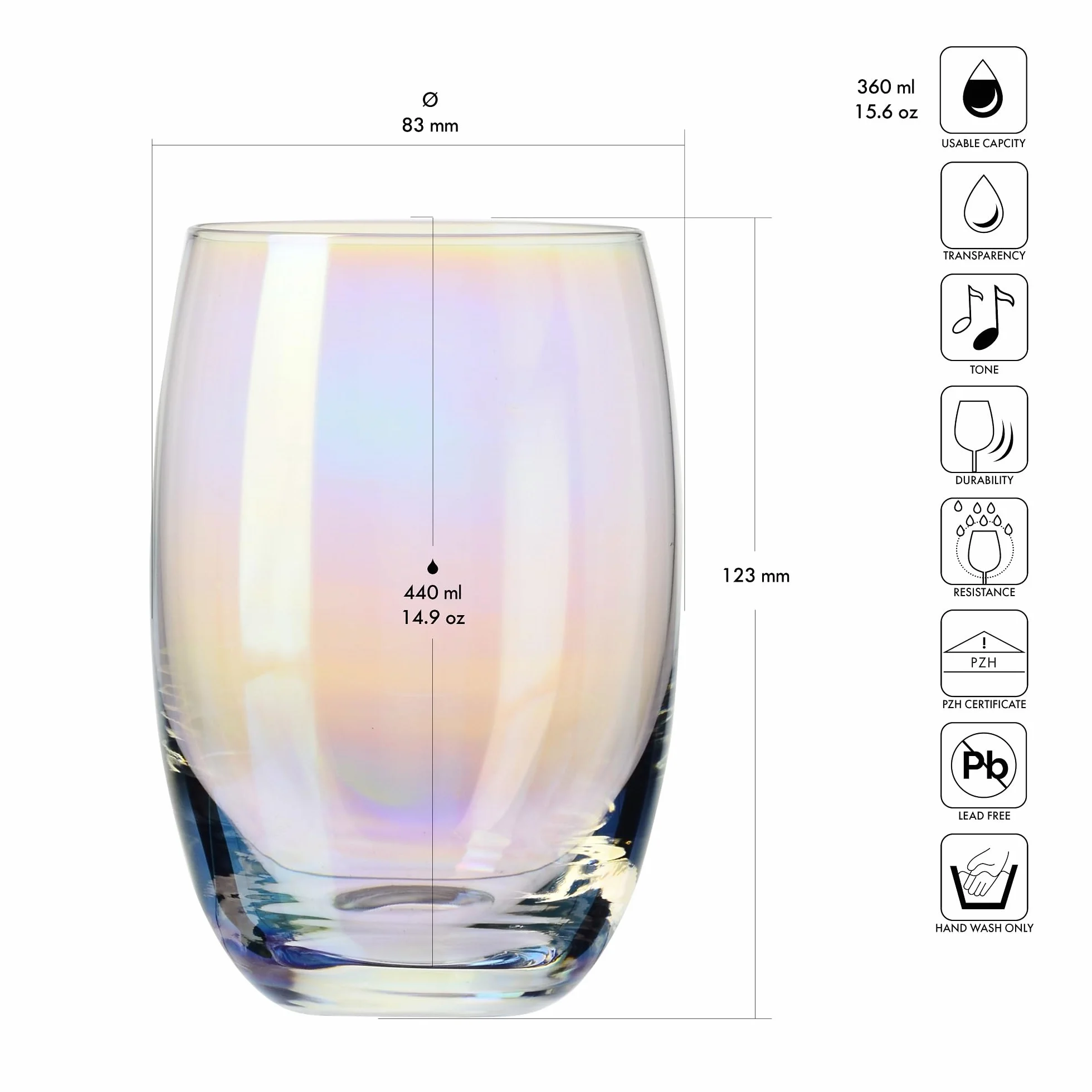 KROSNO Opalizujące Szklanki do Wody, Soków i Innych Napojów | Zestaw 6 Szklanek | 440 ml | Kolekcja Rainbow | Idealne do Domu, Restauracji i na Przyjęcia