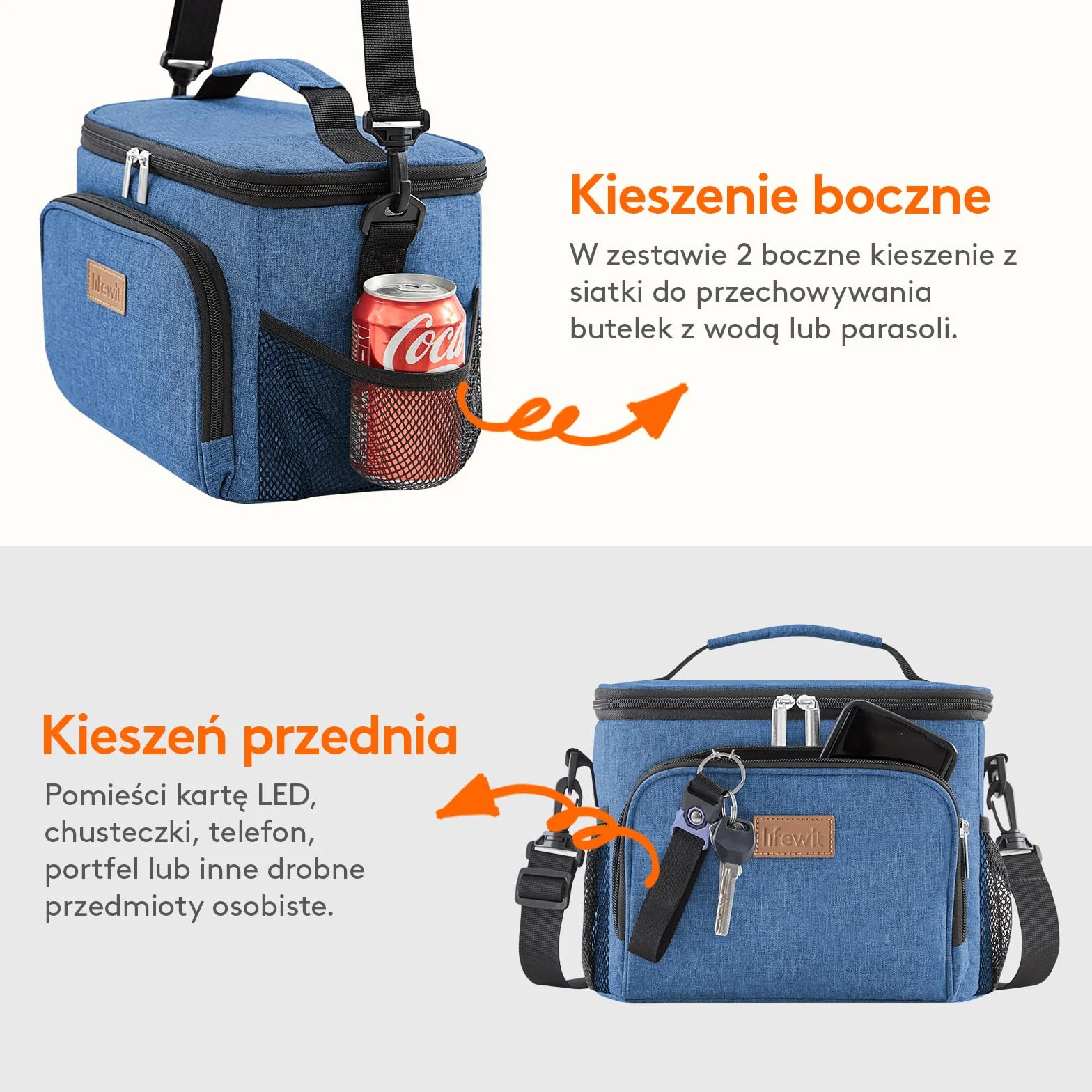 Lifewit Torba na Lunch Termiczna, Torba Termiczna dla Mężczyzn i Kobiet, Wielokrotnego Użytku Lunch Bag, z Regulowanym Paskiem na Ramię dla Dorosłych do Pracy Pikniku, Granatowy, 15L