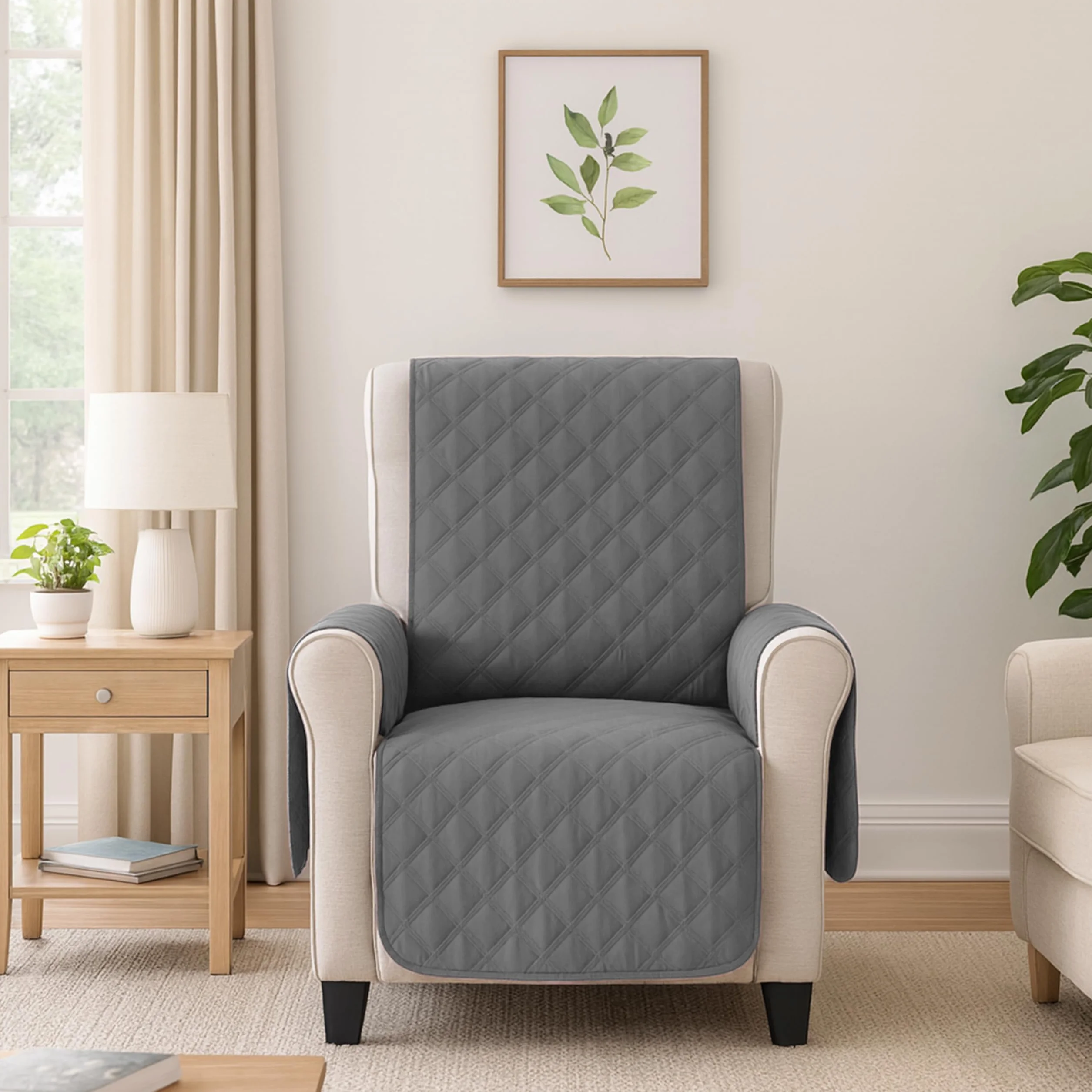 MAXIFUNDAS | Dwustronny wyściełany pokrowiec na fotel 1-osobowy/Relax - wyjątkowo miękki pokrowiec na fotel szary/jasnoszary - pokrowiec ochronny na fotel z elastycznymi paskami mocującymi -