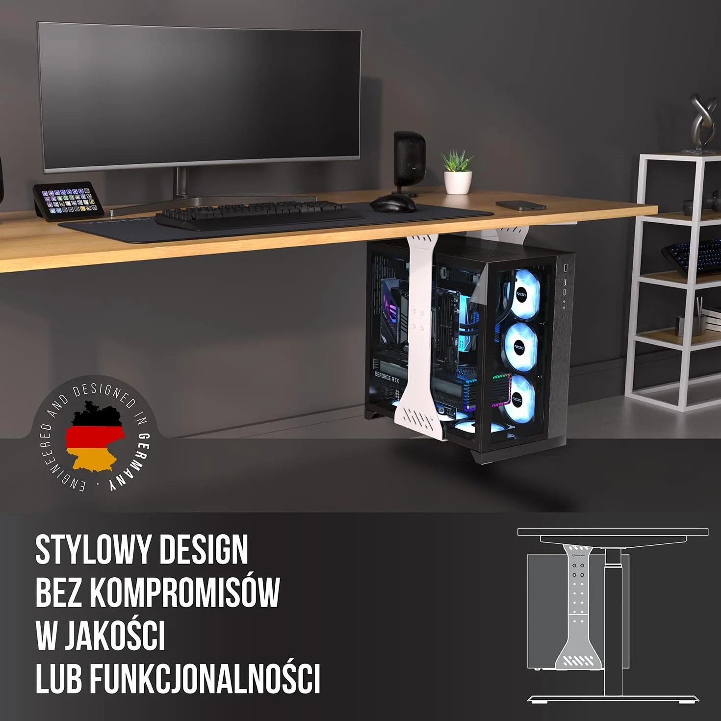Uchwyt do komputera pod biurko – uchwyt pod biurko do dużych obciążeń – nośność do 35 kg – regulowany uchwyt na komputer (biały)