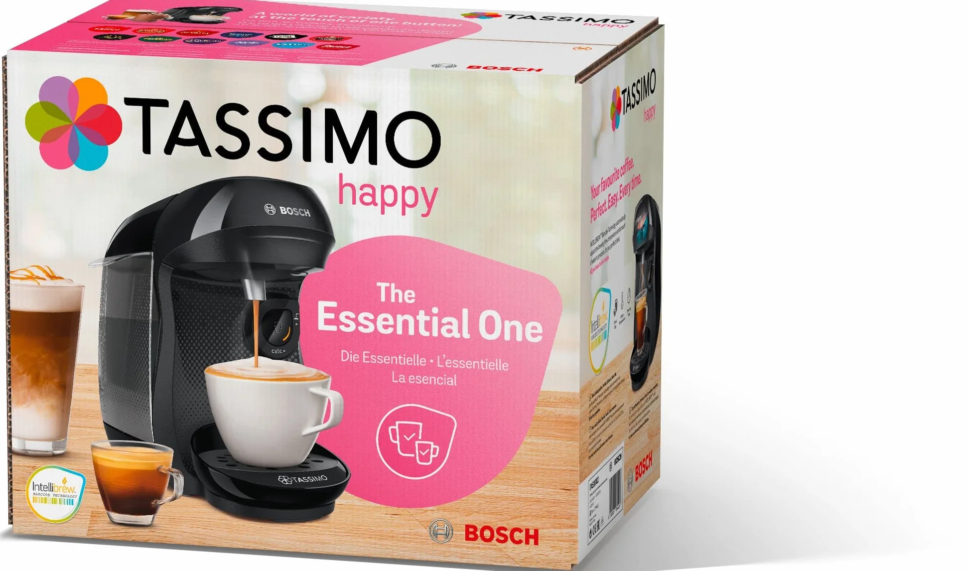 Tassimo Happy TAS1002N ekspres do kawy firmy Bosch, ponad 70 napojów, w pełni automatyczny, nadaje się do wszystkich filiżanek, zajmuje mało miejsca, 1400 W, czarny/antracyt