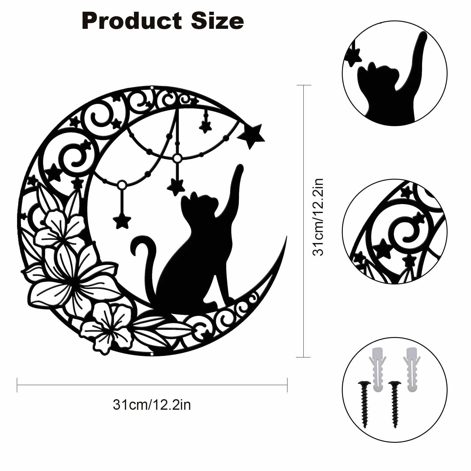 Mocrop 2 sztuki metalowych dekoracji ściennych 30 cm do salonu (kot zbiera gwiazdy), nowoczesność, sztuka, obraz ścienny, dekoracja ścienna, z akcesoriami montażowymi, do salonu, dekoracja ścienna na