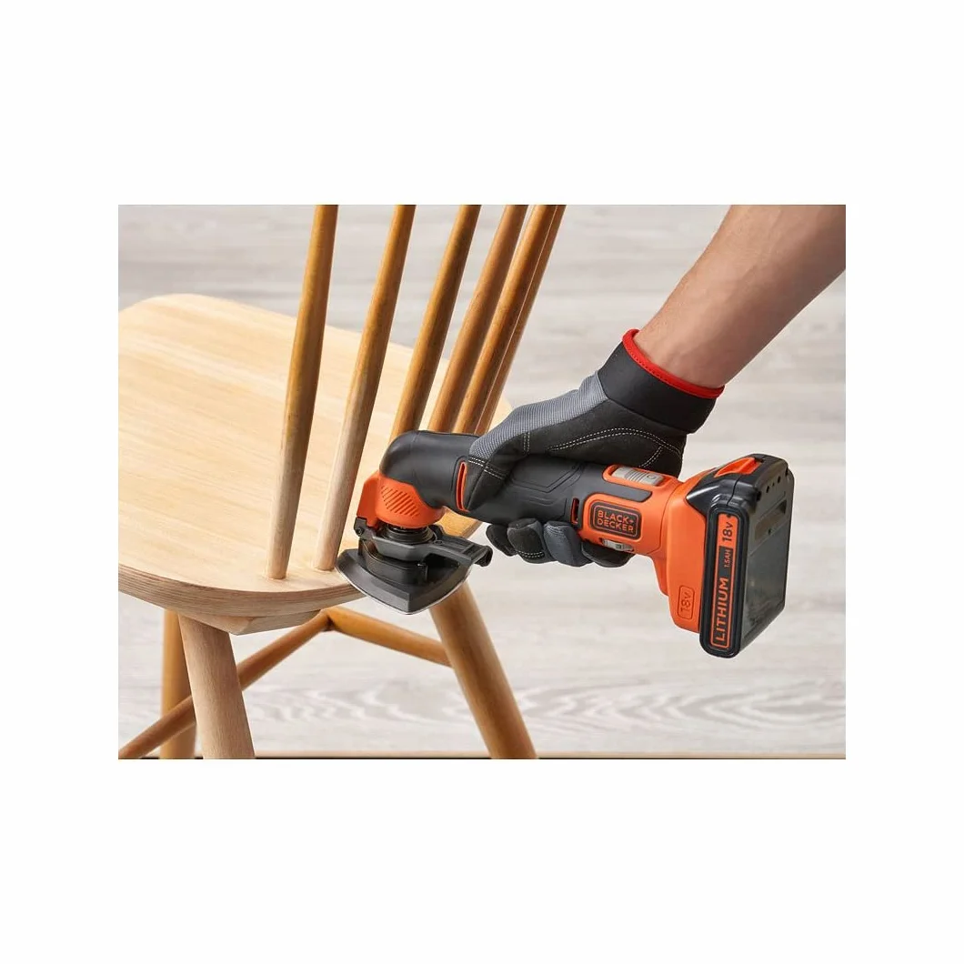Black+Decker Bezprzewodowe narzędzie wielofunkcyjne oscylacyjne 18 V - piłowanie, szlifowanie, skrobanie i szlifowanie - w zestawie z akumulatorem 2 Ah, ładowarką i 20 akcesoriami w pudełku