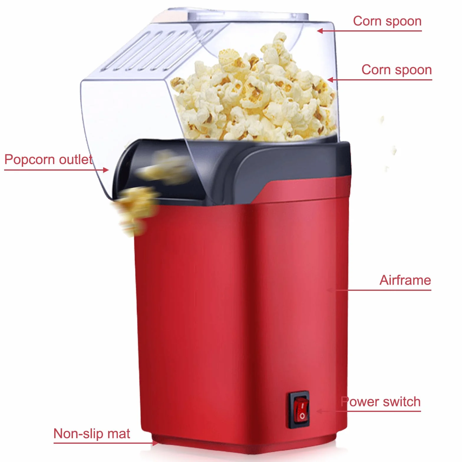Maszyna do popcornu na gorące powietrze 1200 W beztłuszczowa szybki popcorn 2-3 minuty obsługa jednym dotknięciem kompaktowy