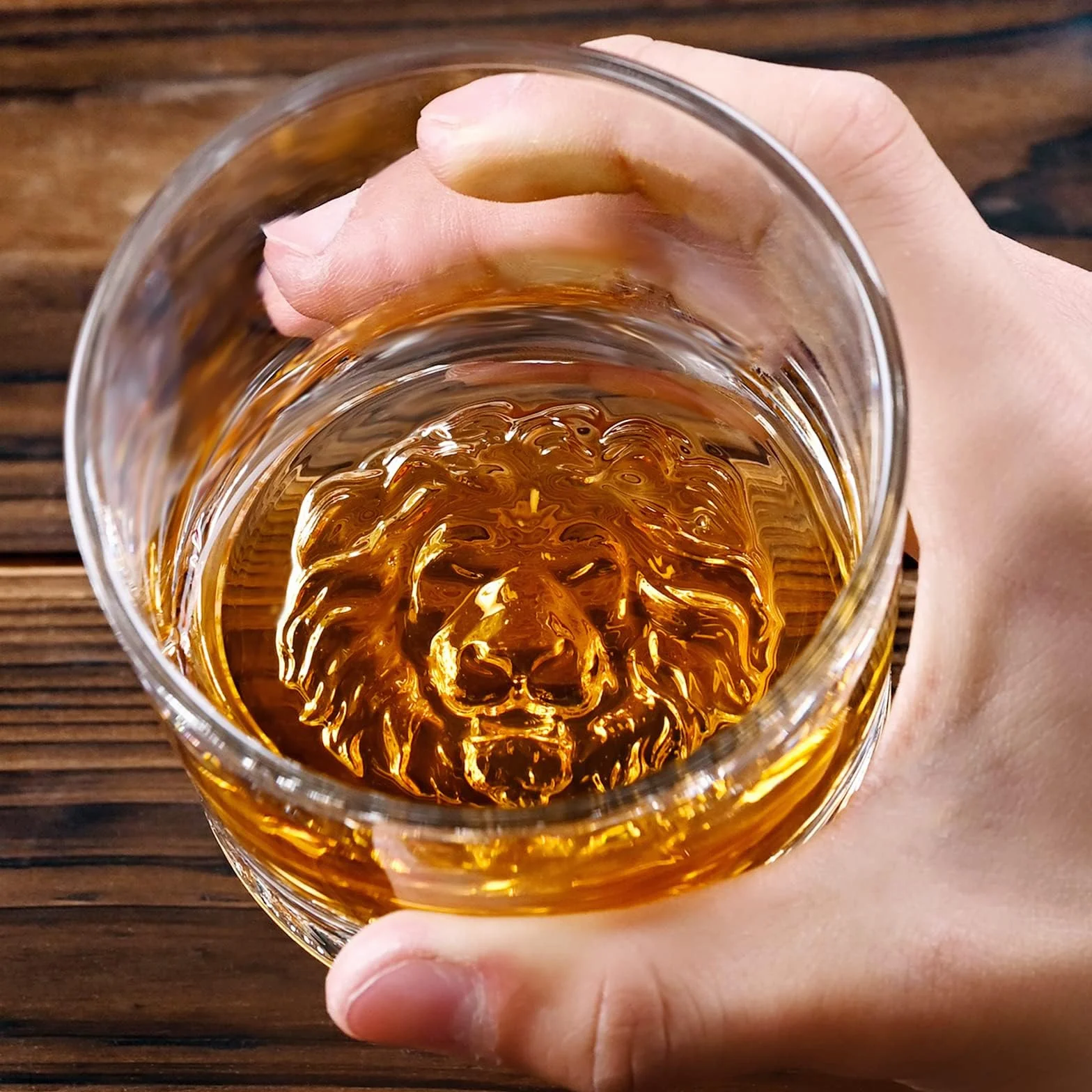 PARACITY Zestaw 2 szklanek do whisky, wzór lwa, grube dno, 300 ml, kryształowe szklanki do whisky, ginu, wódki, kieliszków koktajlowych, zestaw upominkowy do whisky, nadają się do użytku w barach
