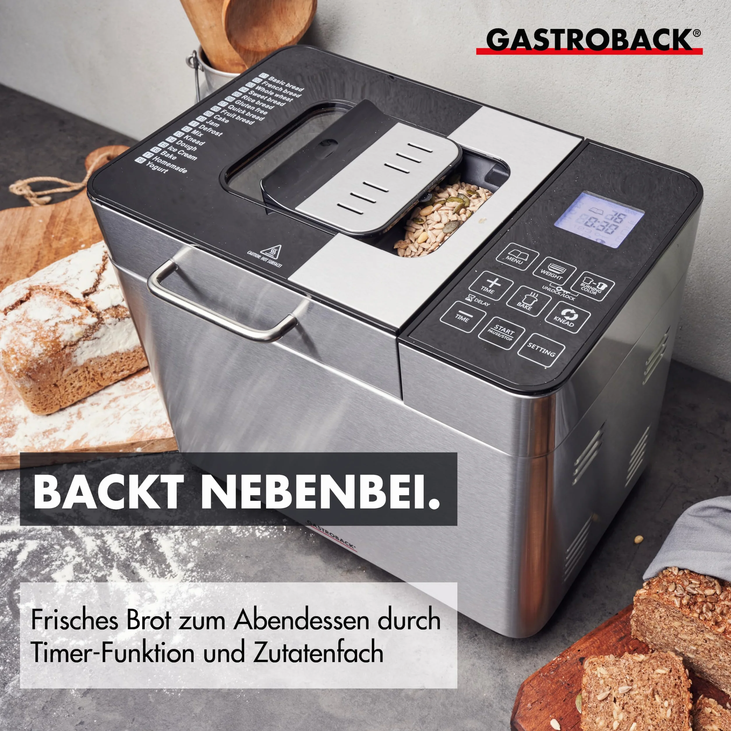 Gastroback Advanced Maszyna do Pieczenia Chleba, Srebrny, ‎34,9 x 22,4 x 29,3 cm; 5,5 kg