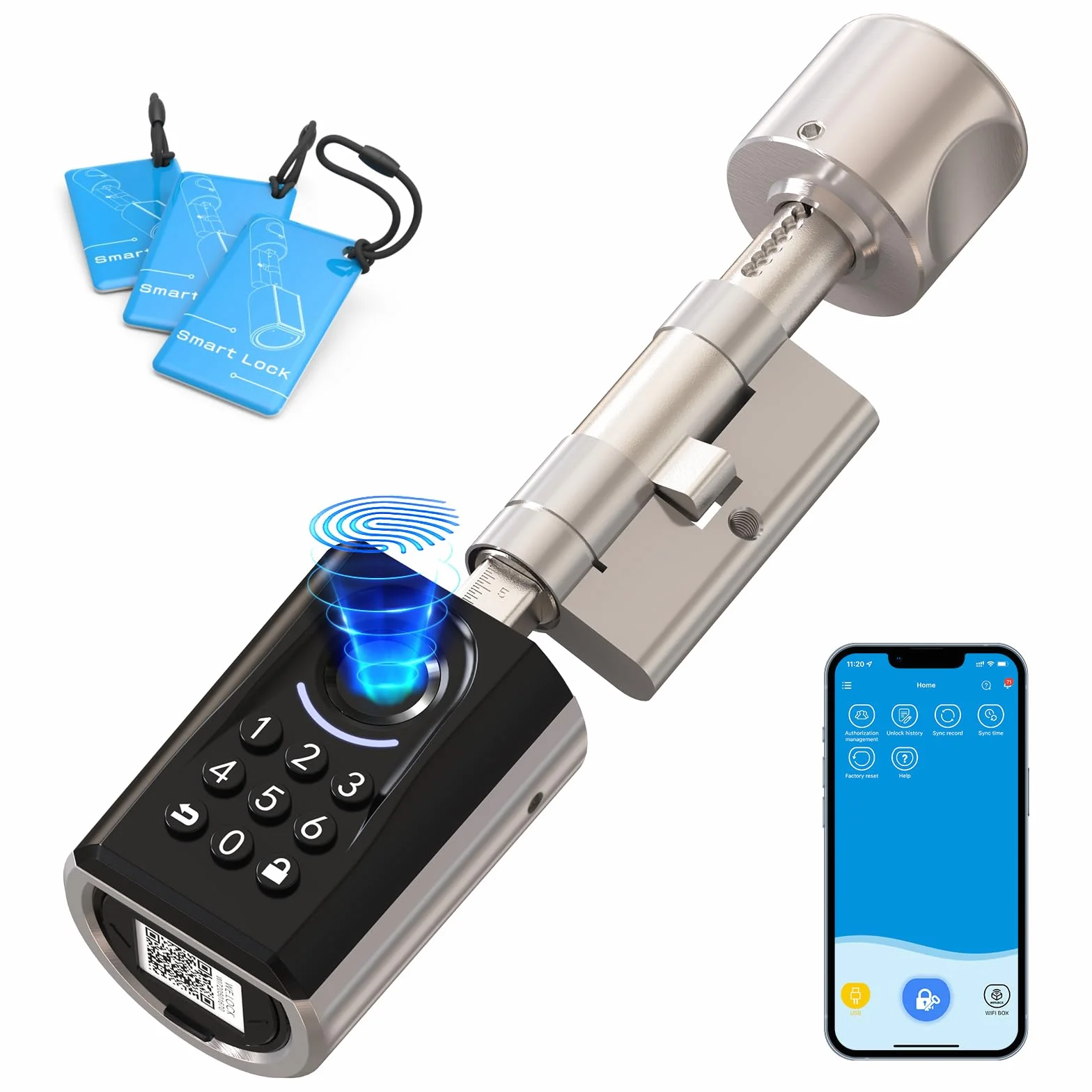 WELOCK ToucA51 zamek do drzwi, odcisk palca, kod dostępu, zamek do drzwi wejściowych, z aplikacją na kartę RFID, elektroniczny kod numeryczny, zamek do drzwi, regulowany cylinder zamka do drzwi 30-70