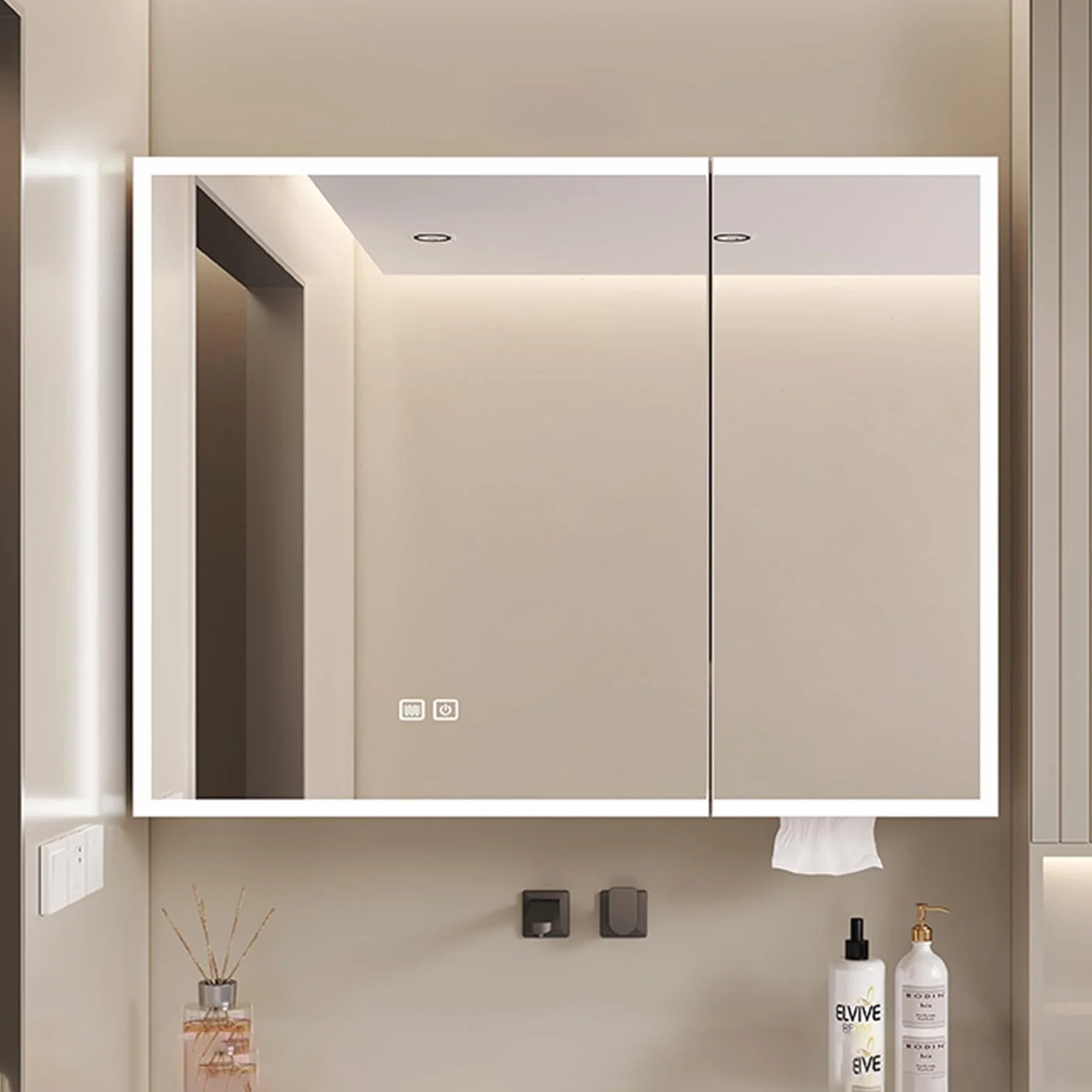 Smart bathroom aluminum alloy wall cabinet bathroom medicine cabinet with mirror medicine cabinet with mirror and lights medicine cabinet organizer Intelligent defogger Paper hole Touch switch(Coffee,