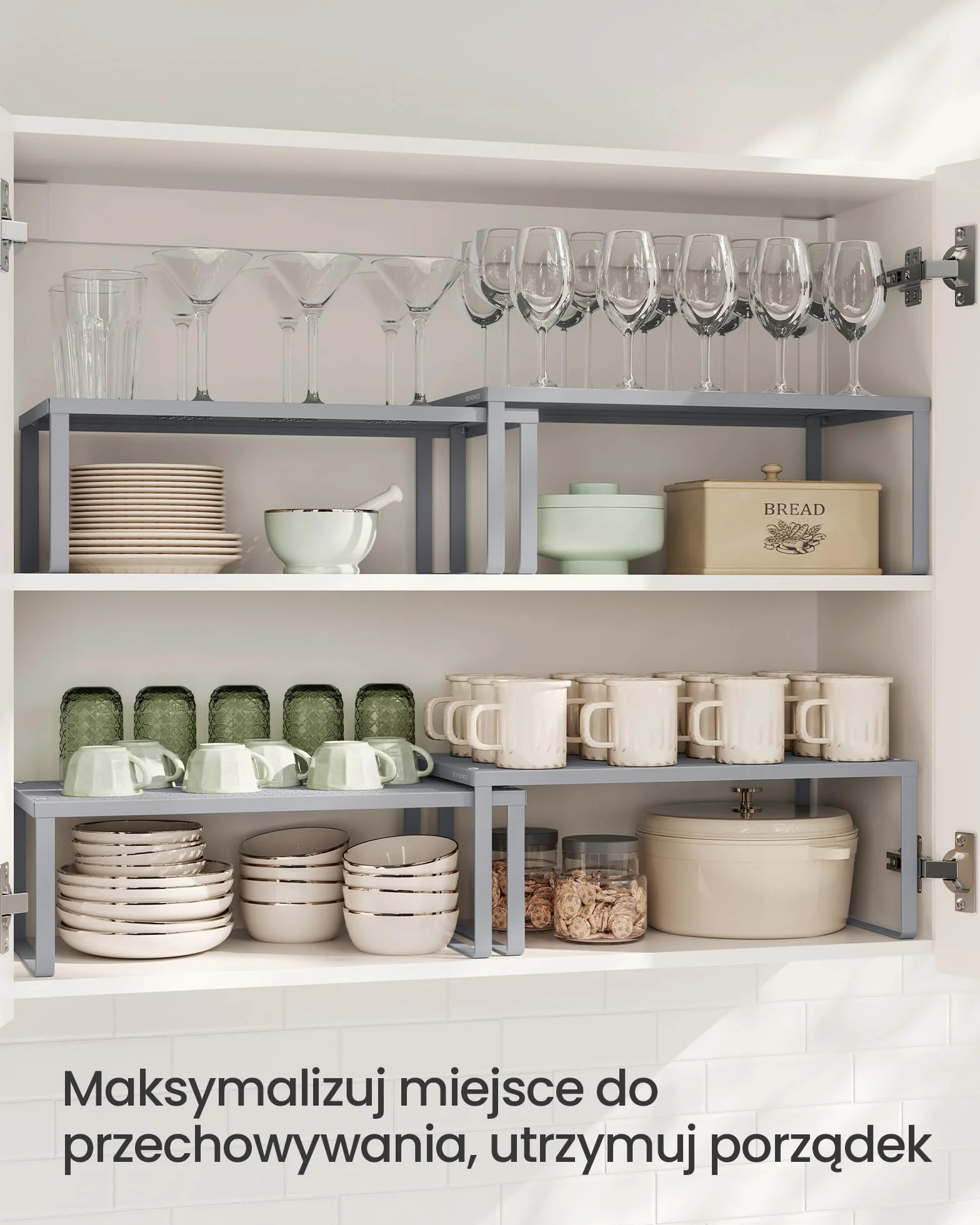 SONGMICS Półka na przyprawy, zestaw 2 szt., półka kuchenna, organizer kuchenny, kuchnia, uchwyt na przyprawy, rozkładany, składany, mała półka, metal, srebrny KCS401G01