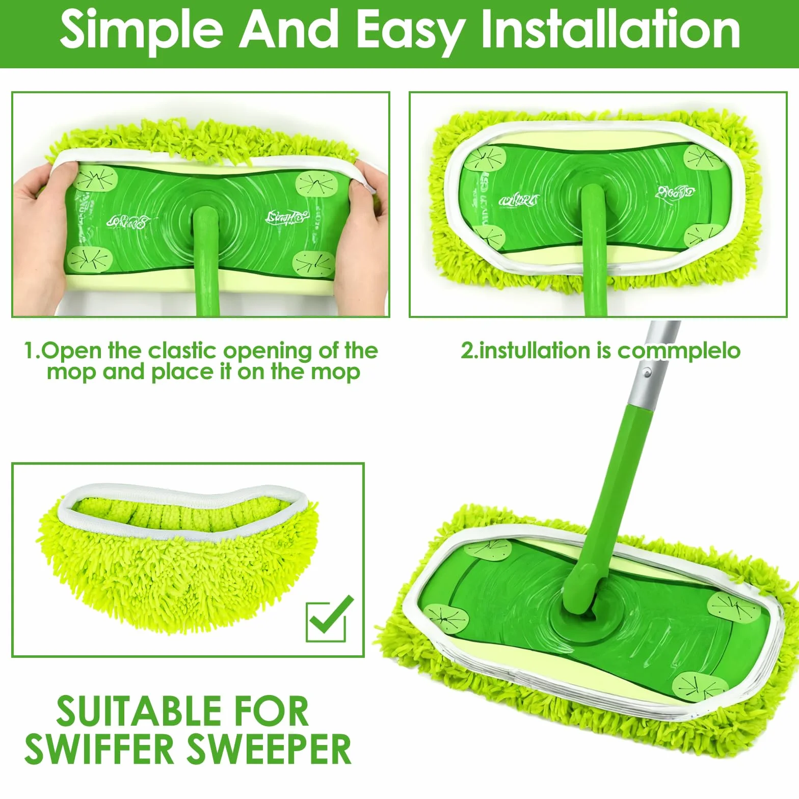 6 suchych ściereczek podłogowych, wilgotne ściereczki do podłogi do Swiffer Sweeper mopa, wielokrotnego użytku, zmywalne podkładki z mikrofibry do czyszczenia twardych podłóg, zielonych