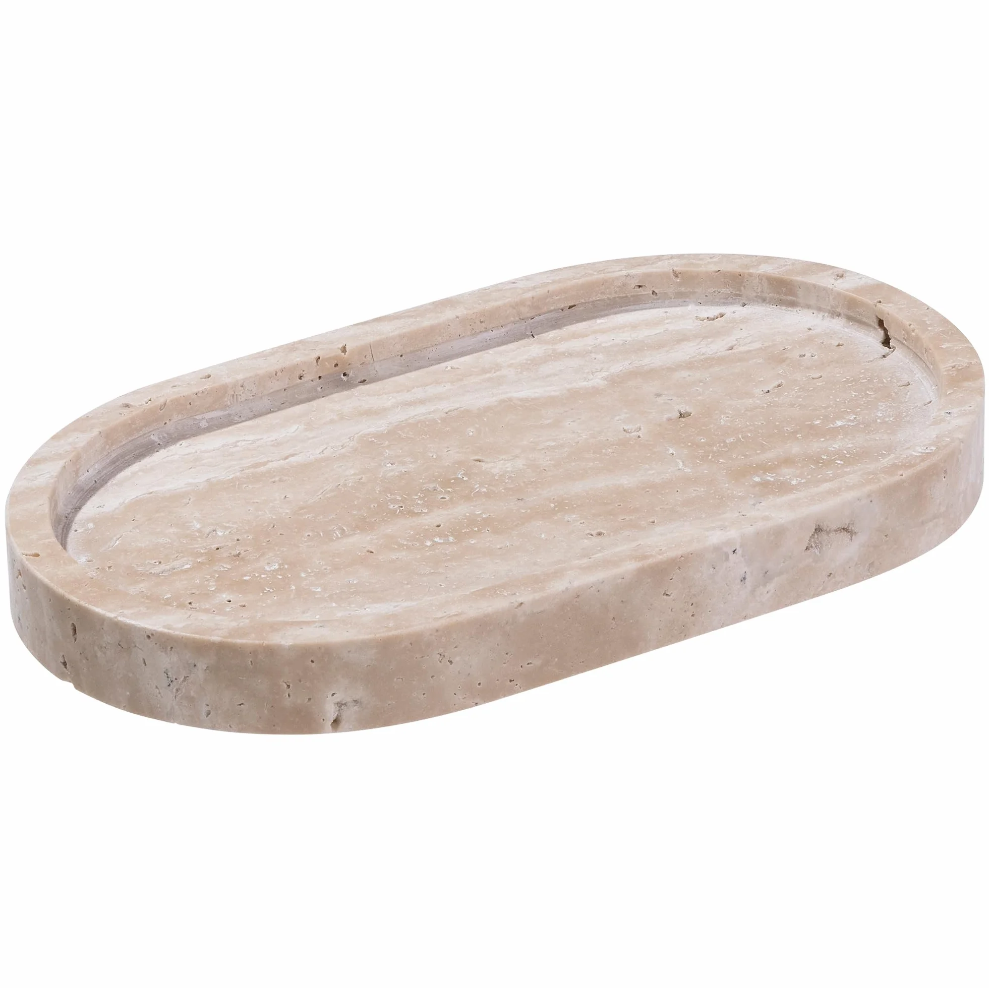 Navaris trawertyn taca z kamienia naturalnego do dekoracji - taca na świece owalna - 20 x 12 cm - miska na akcesoria łazienkowe - kamienny talerz - beżowy