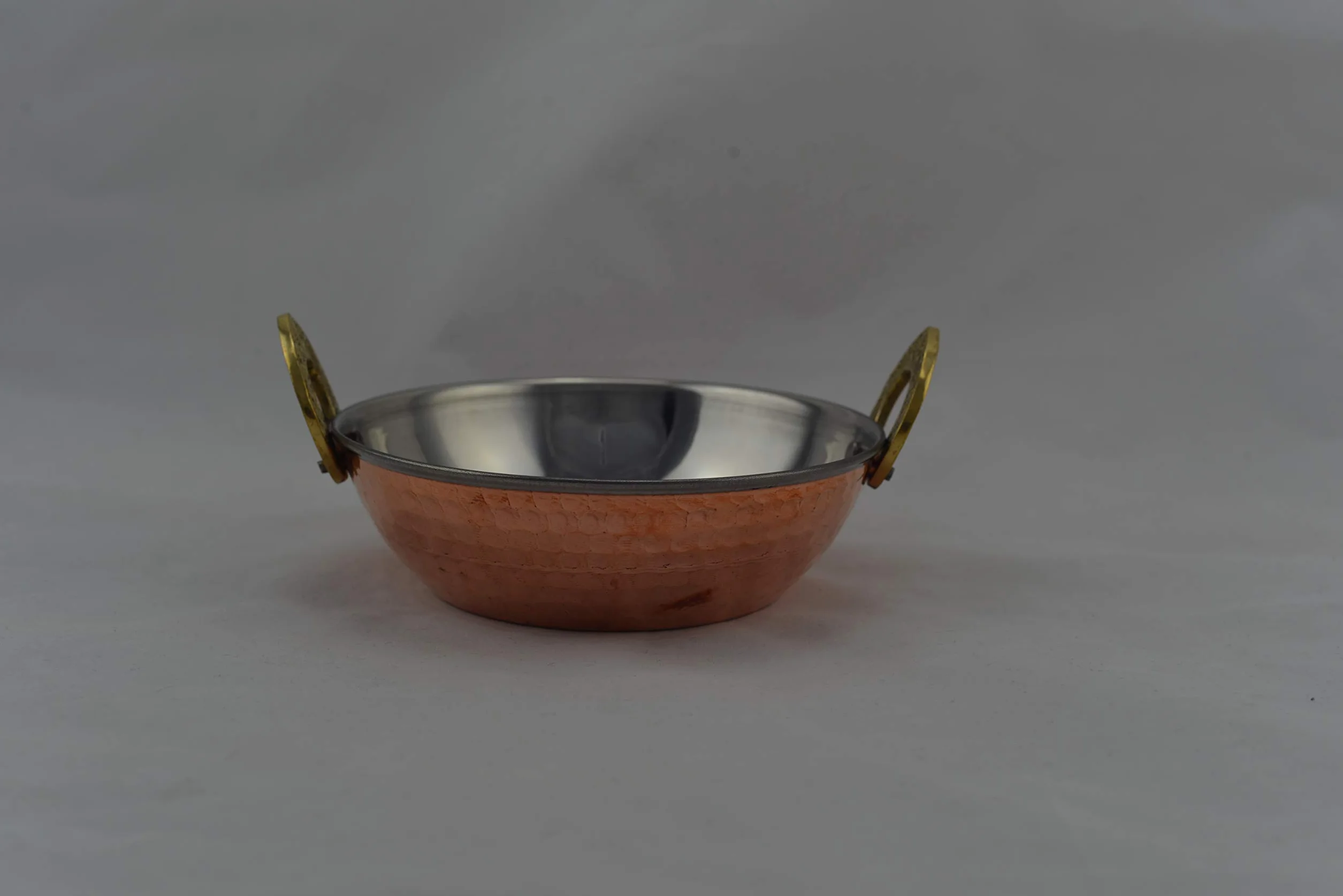 Hostelnovo - Miska z uchwytami do indyjskiego jedzenia - Miska Karahi - Miedź ze stali nierdzewnej - Miniaturowe uchwyty w kształcie podkowy - Indyjskie naczynia - 15 x 5,5 cm