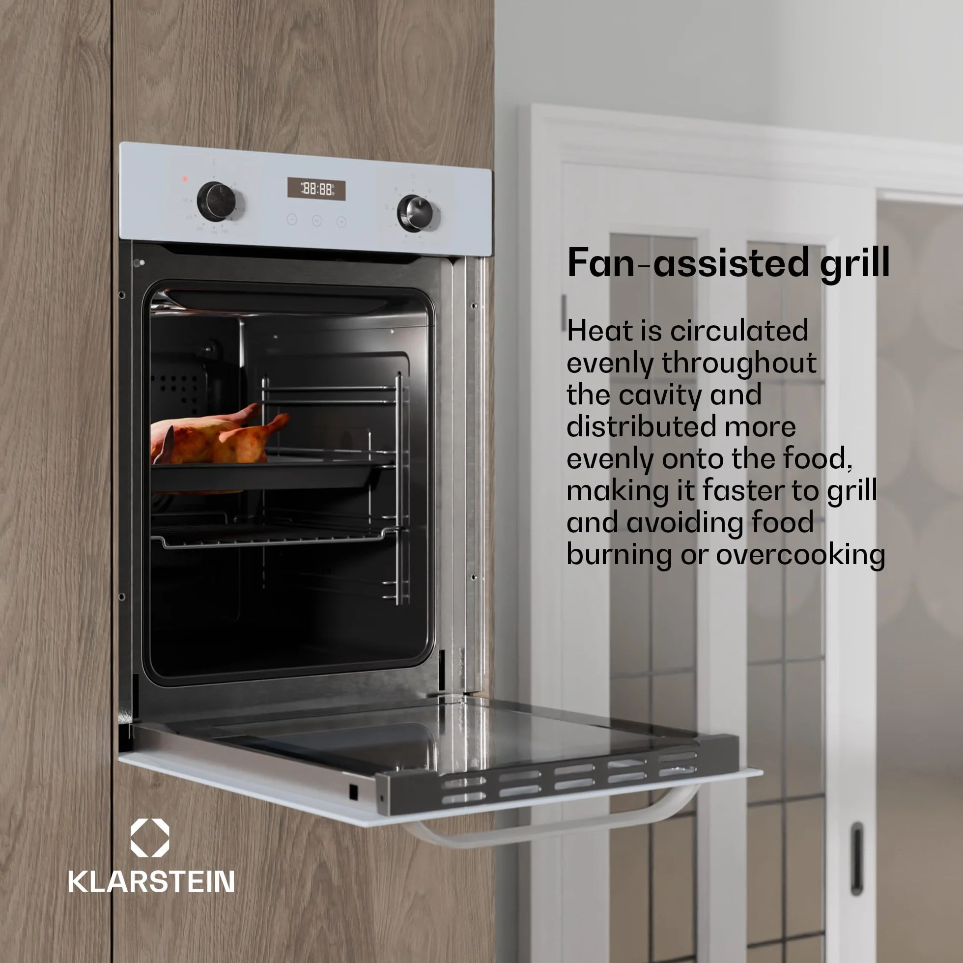 Klarstein SmartSlim piekarnik do zabudowy – 45 cm, 49 l, 9 funkcji, czyszczenie parowe, zdejmowane szklane drzwi, klasa energetyczna A, czarne szkło, cyfrowy timer, piekarnik
