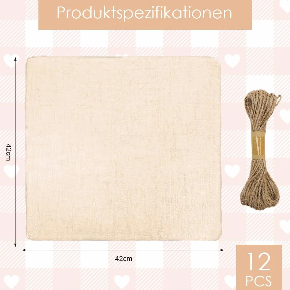 DASIAUTOEM Serwetki materiałowe, 12 sztuk, bawełniane serwetki 42 x 42 cm, miękki materiał, serwetki stołowe, nadają się do prania, na kolacje, imprezy, urodziny, wesele, Boże Narodzenie (beżowe)