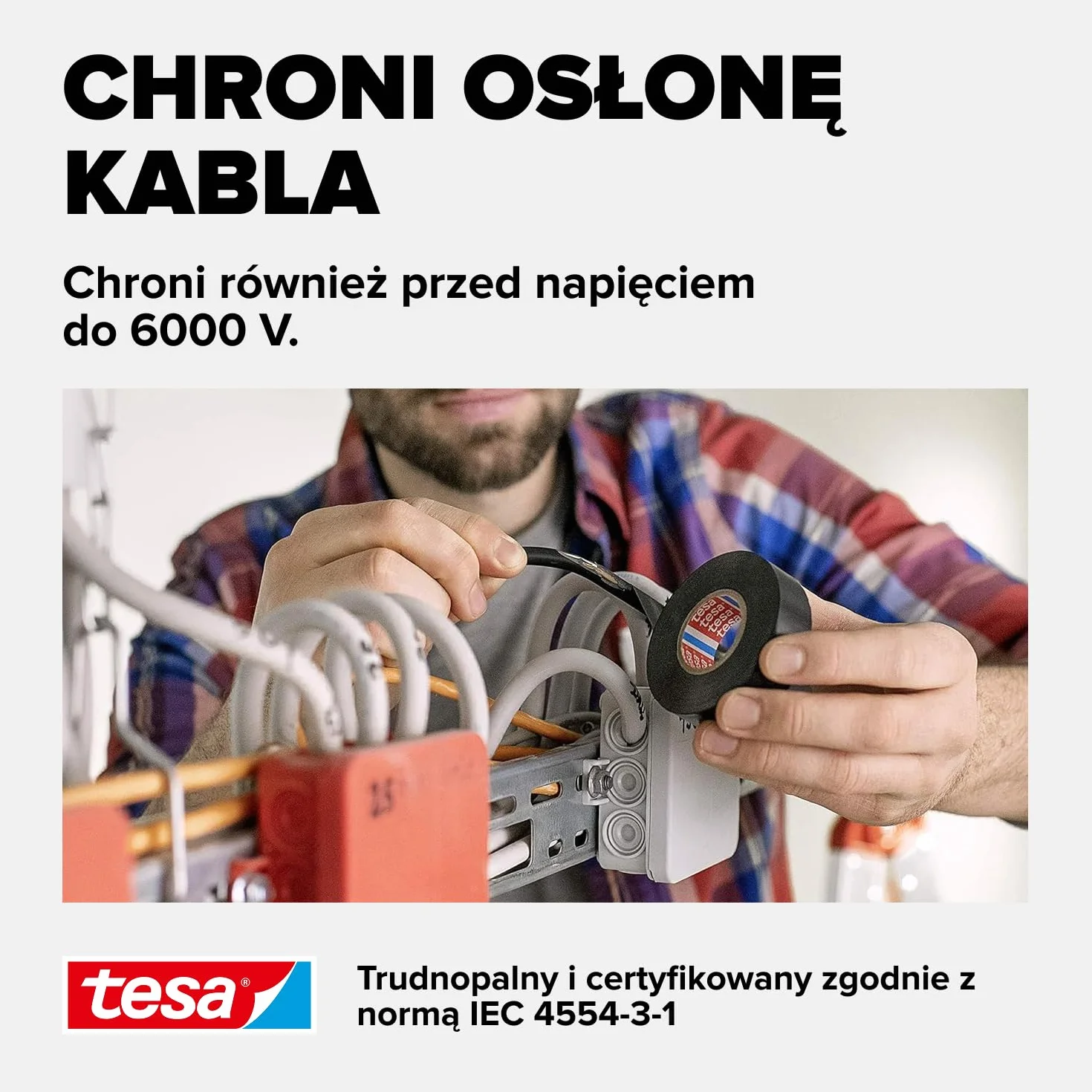 tesa® taśma izolacyjna – samoprzylepna taśma zabezpieczająca – odporna na wysoką temperaturę – do izolacji, napraw i wiązania kabli – 10x 10 m x 15 m, czarna