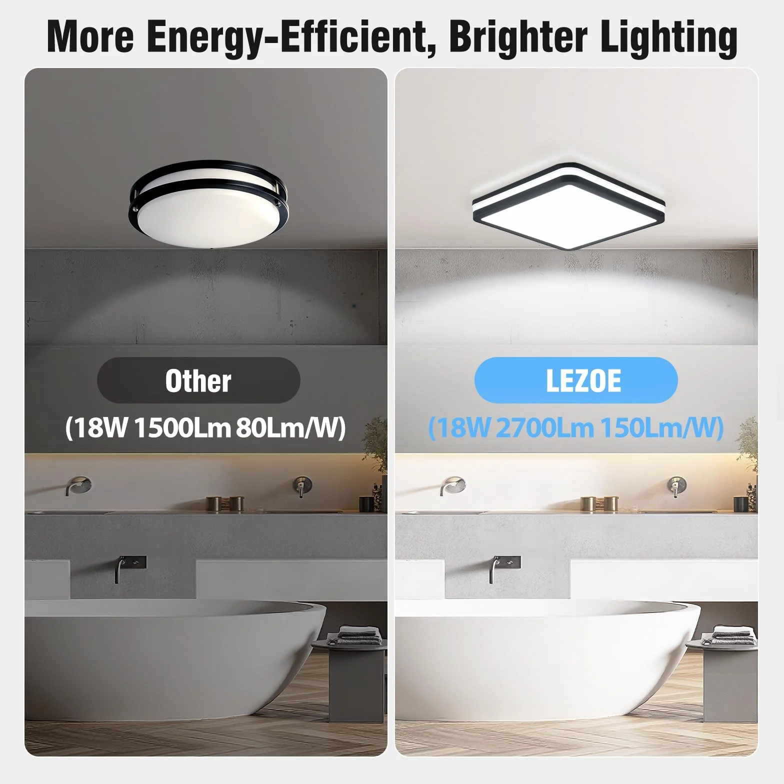 LEZOE Lampa sufitowa do łazienki IP65, odporna na wilgoć, 18W/12 W, 2700 lm, 150Lm/ w; lampa sufitowa 3000K/4000K/6500K, idealna do garażu/korytarza/salonu, łazienki, kuchni/balkonu/sypialni szary
