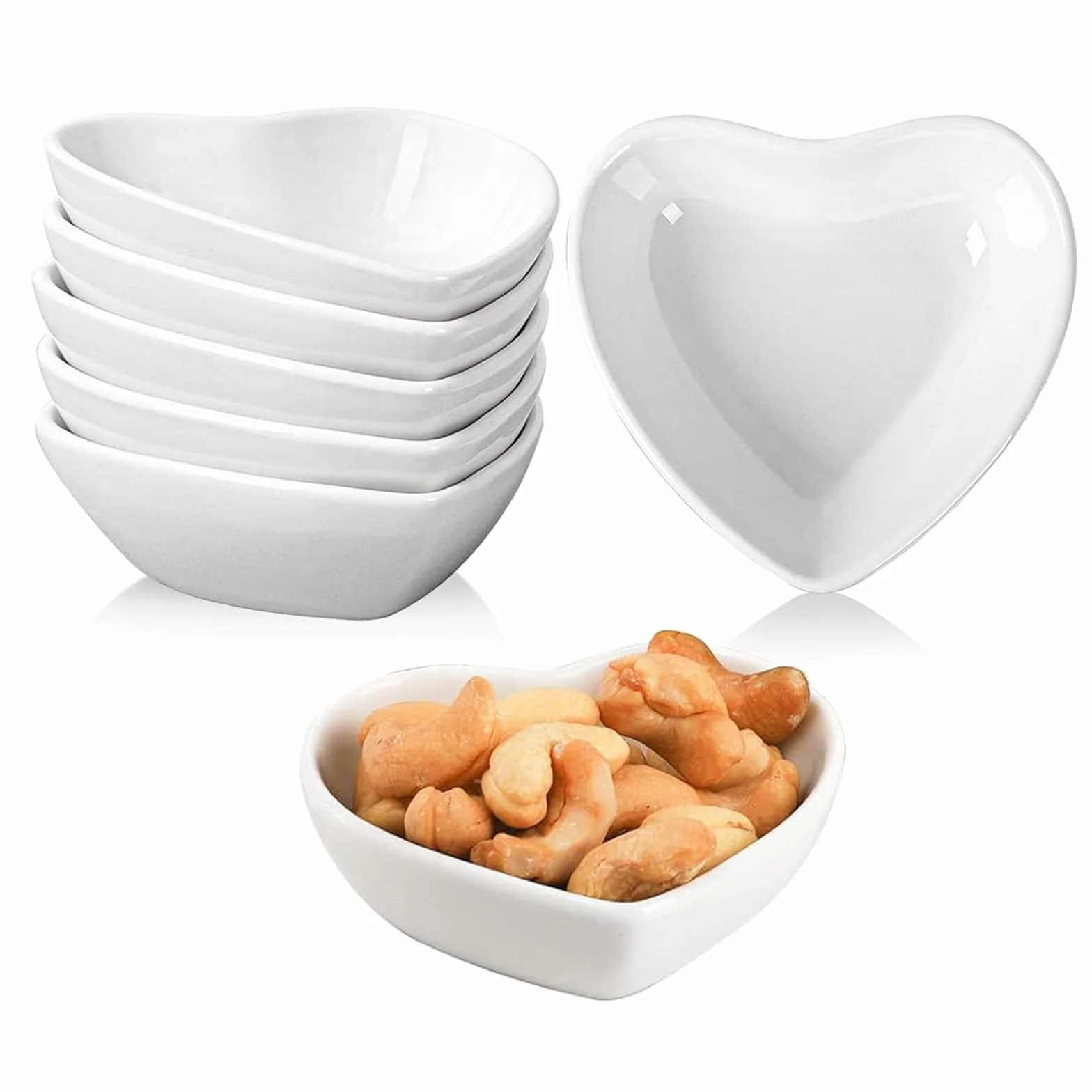 Zestaw ceramicznych misek do dipów w kształcie serca, 6 sztuk dań do sosu sojowego, mini miski, przypraw, do sushi, przypraw, naczyń do serwowania