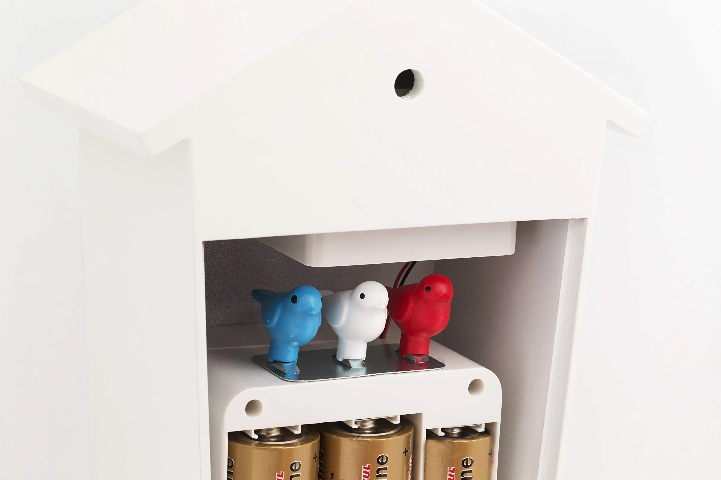 KOOKOO BirdHouse biały, nowoczesny zegar z kukułką z 12 naturalnymi głosami ptaków lub głosem kukułki