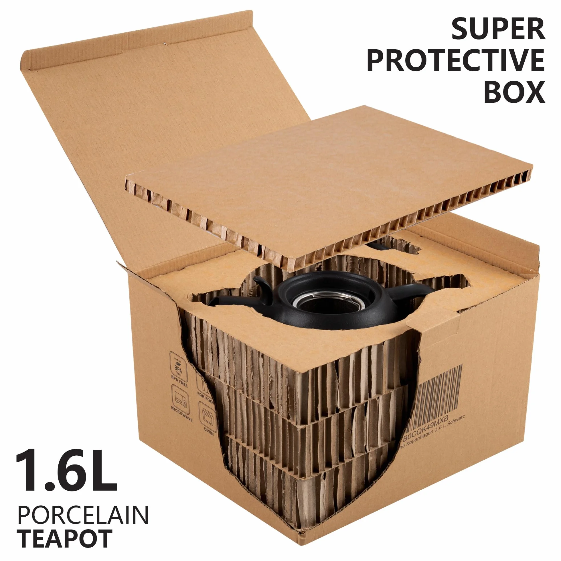 Urban Lifestyle czajnik do herbaty z podgrzewaczem 1,6 L porcelanowy czajnik czarny mat z zaparzaczem ze stali nierdzewnej do herbaty sypanej z filtrem zestaw do herbaty Copenhagen