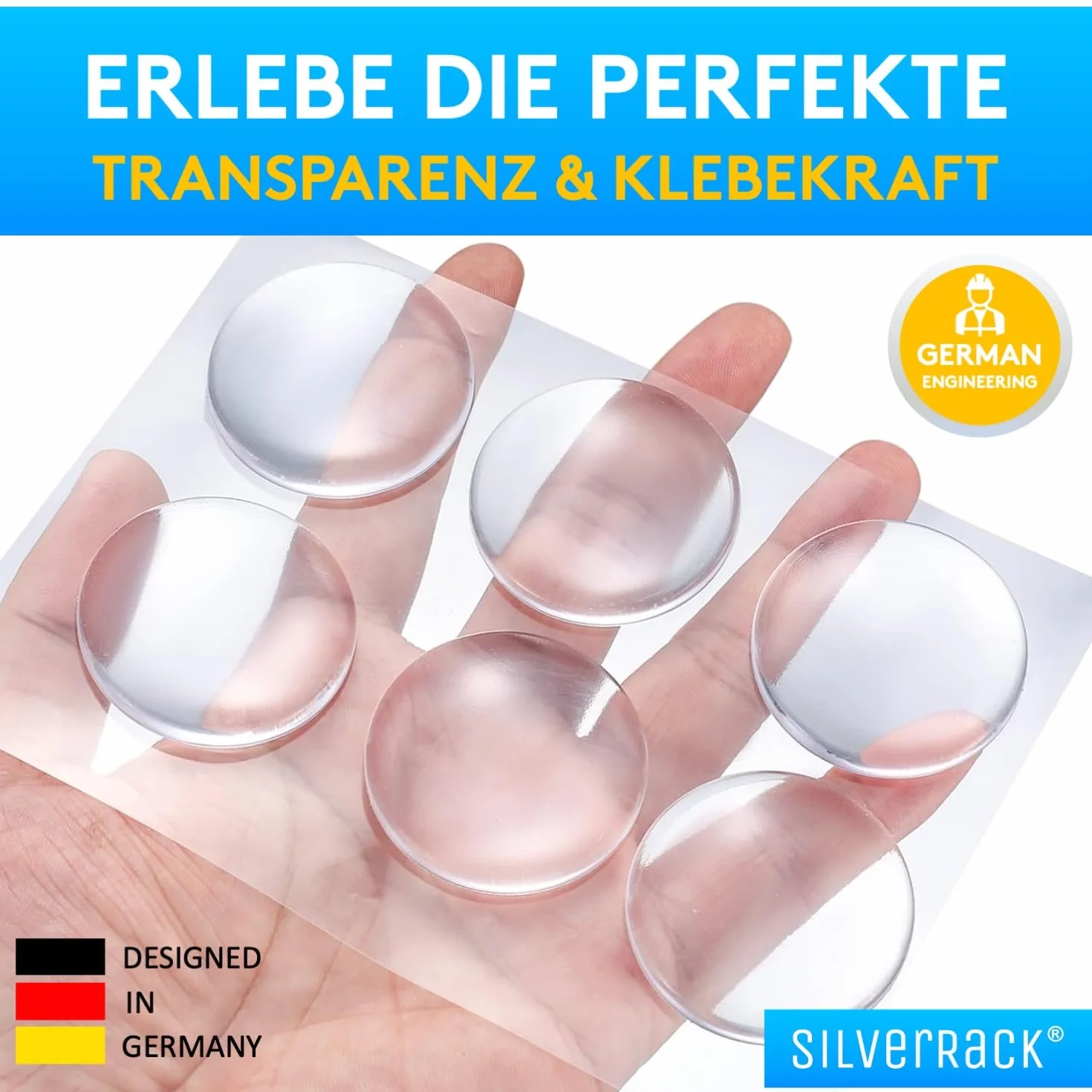 SilverRack Samoprzylepny stoper do drzwi, 40 mm, przezroczysty [12 sztuk] – odbojniki ścienne jako ochrona ścian i drzwi – odbojniki do drzwi jako stoper do klamek drzwiowych przed otwarciem drzwi