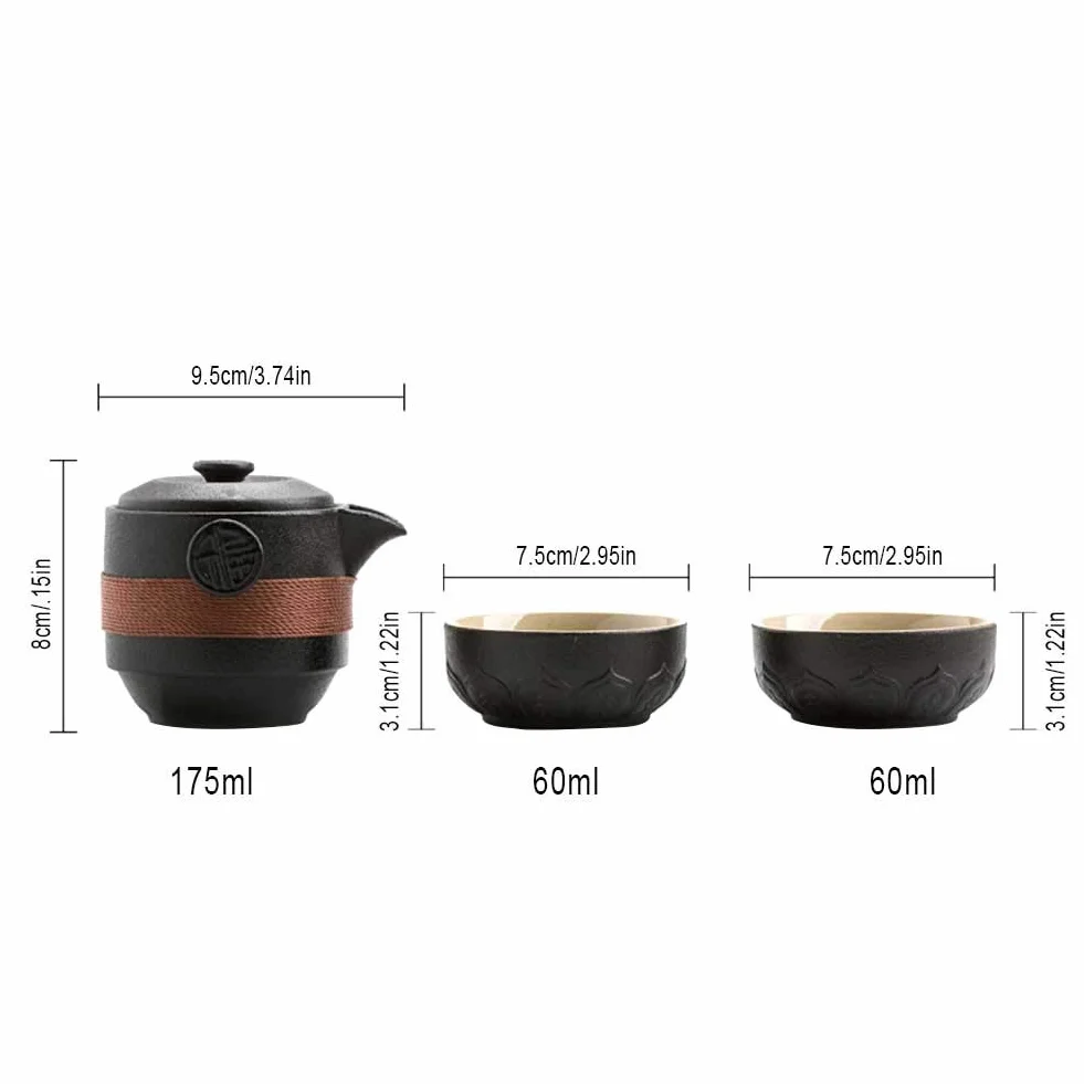 Syfunlv Mini podróżny dzbanek do herbaty ceramiczny, przenośny zestaw do herbaty Kung-Fu z garnkiem i dwoma kubkami, z filtrem do wody do herbaty i workiem do przechowywania na zewnątrz piknik do biura domu