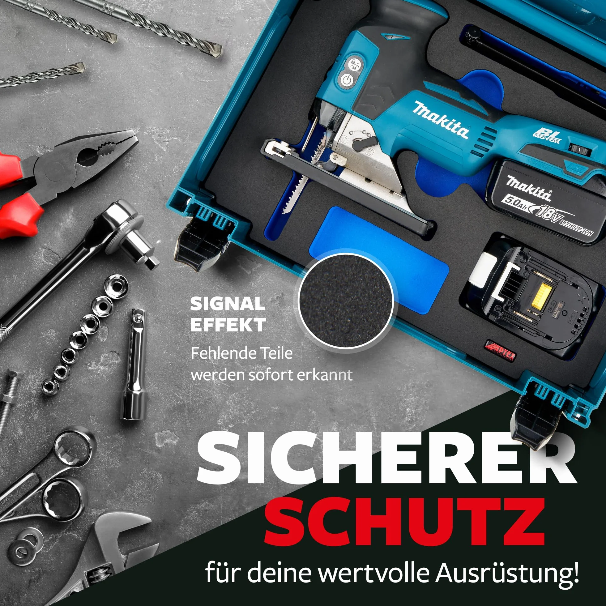 𝖠𝖯𝖳𝖤𝖷 Schaumeinlage passend für Makita Akku- Pendelhubstichsäge DJV 181 für MakPac Gr. 2-3
