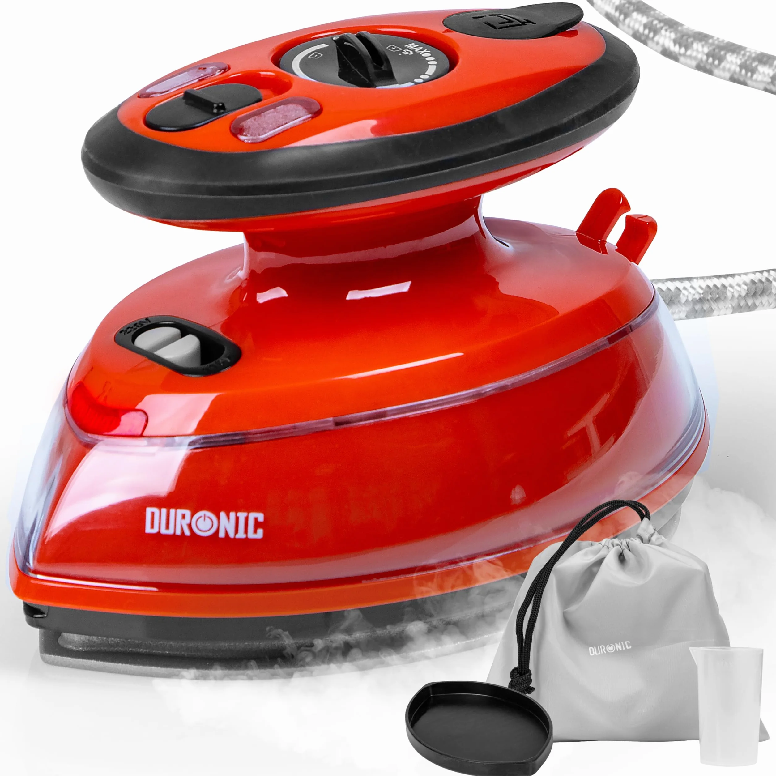Duronic SI3 RD Żelazko podróżne małe 400W z pokrowcem i pojemnikiem na wodę 50ml | funkcja pary | turystyczne mini żelazko na wyjazdy | nieprzywierająca stopka | regulacja temperatury | 220V lub 110V