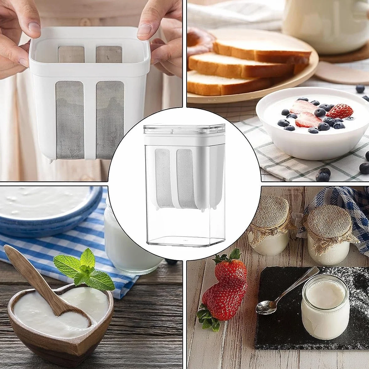 Sitko do jogurtu o drobnych oczkach, sitko do jogurtu z pokrywką, 1100 ml, do jogurtu, wielokrotnego użytku, filtr do robienia jogurtu greckiego, mleka sojowego (biały)