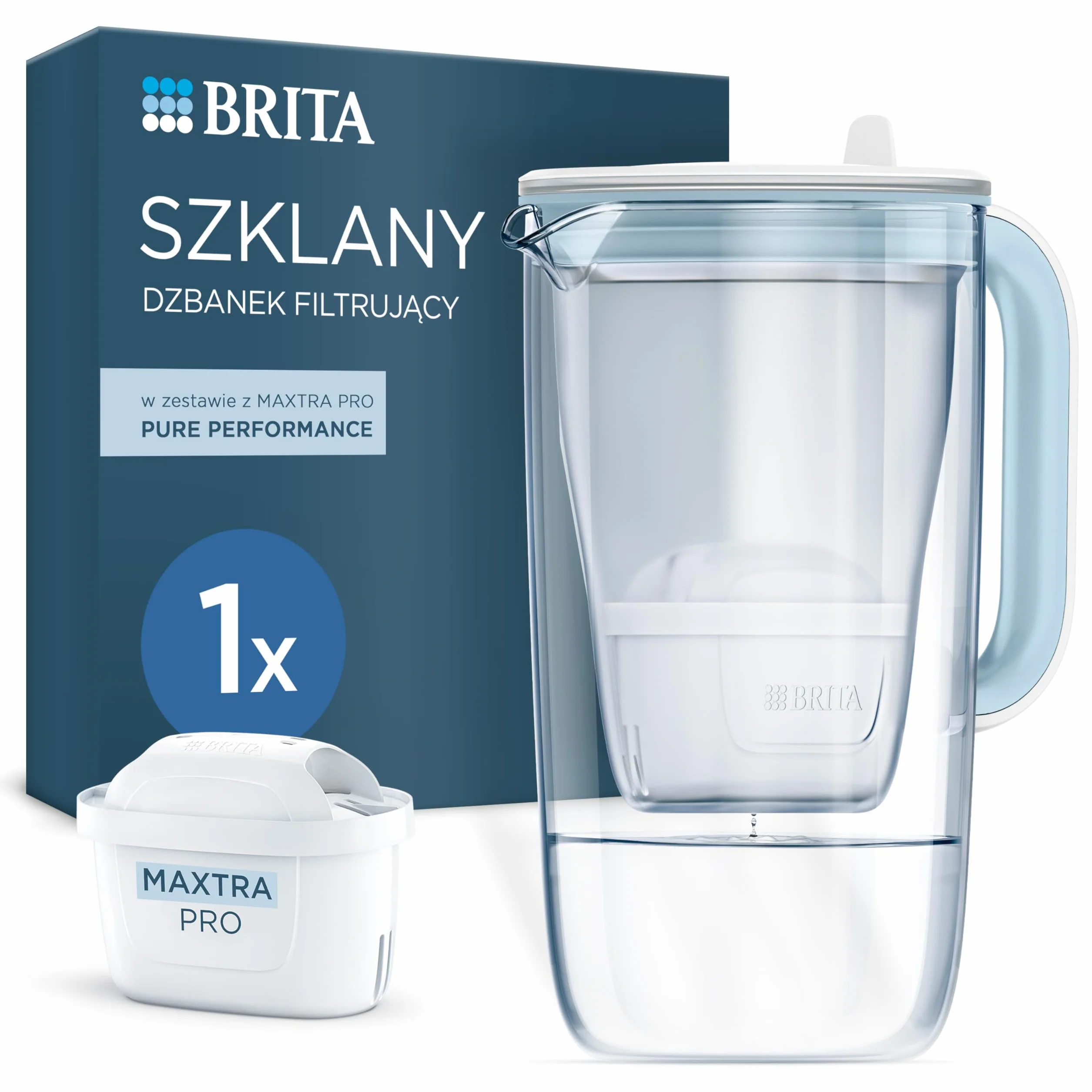 BRITA Szklany dzbanek filtrujący Glass (2,5 l) z 1 oryginalnym filtrem BRITA MAXTRA PRO Pure Performance redukującym chlor, kamień, PFAS i metale – dzbanek premium