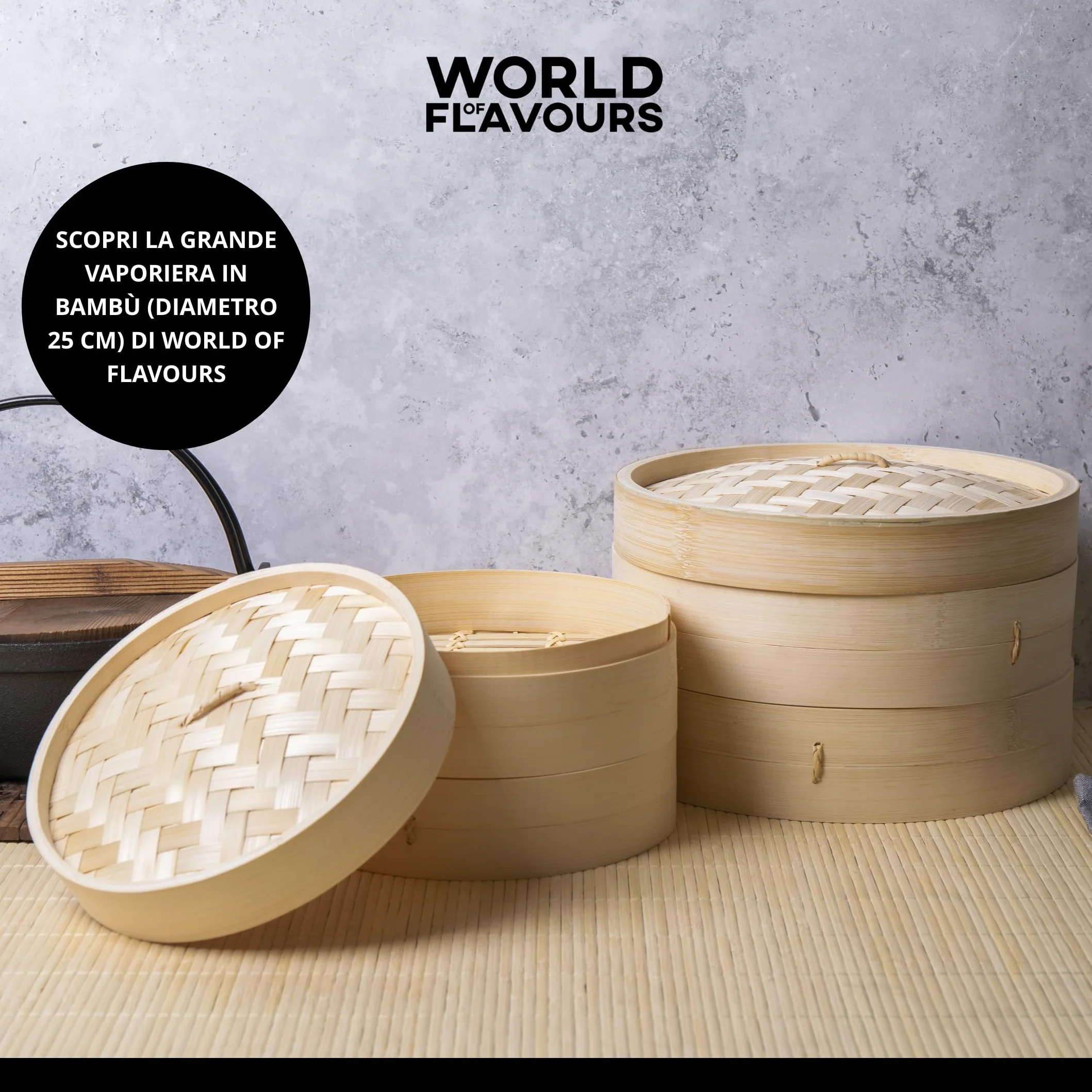 KitchenCraft 2-Poziomowy Parowar World of Flavours, Bambus, 20 cm – Kolor Beżowy