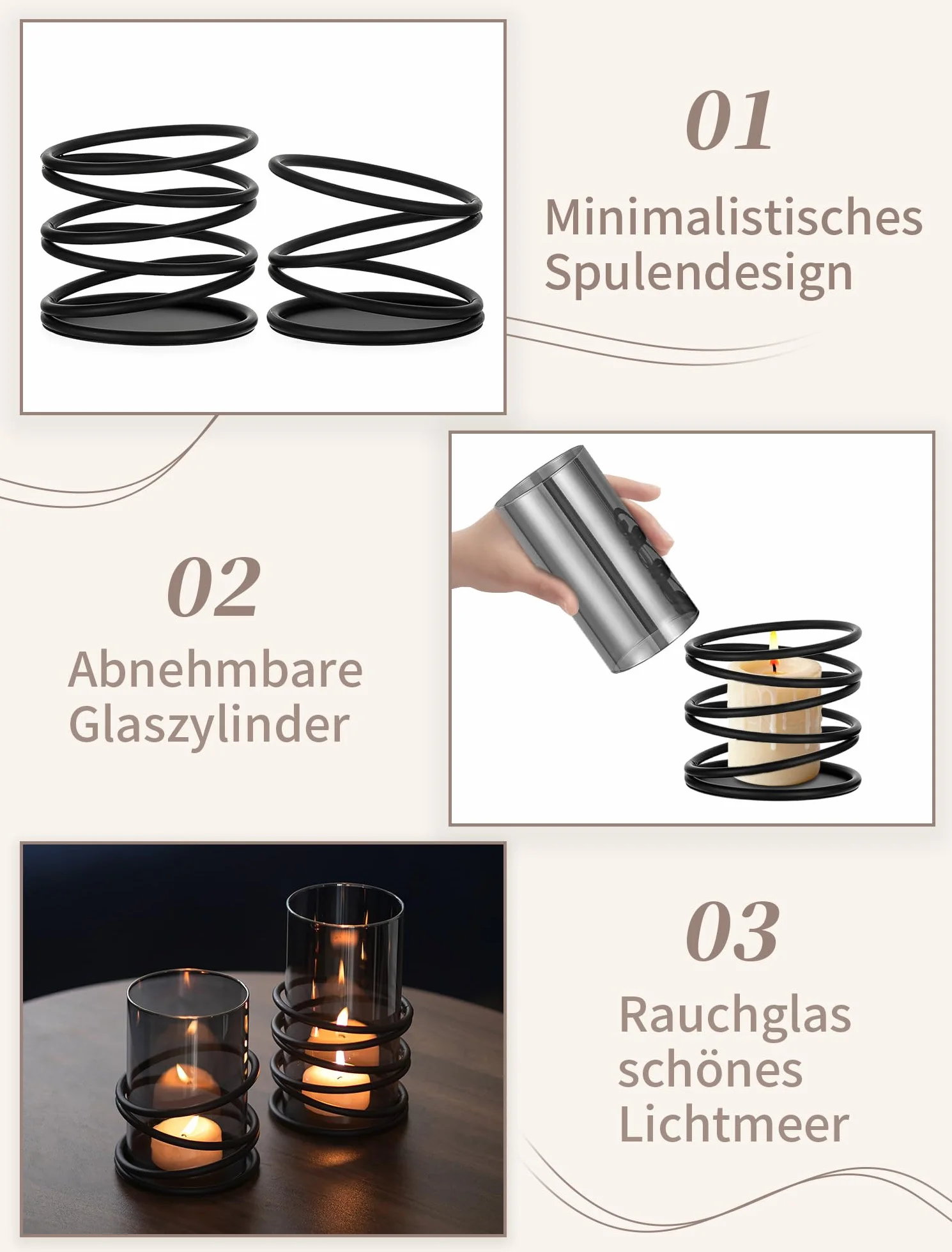 Sziqiqi świecznik z czarnym metalowym uchwytem na świecę z matowym szklanym cylindrem: nowoczesny świecznik na świece stołowe z szklanym lampionem do dekoracji stołu - zestaw 2 metalowych uchwytów na