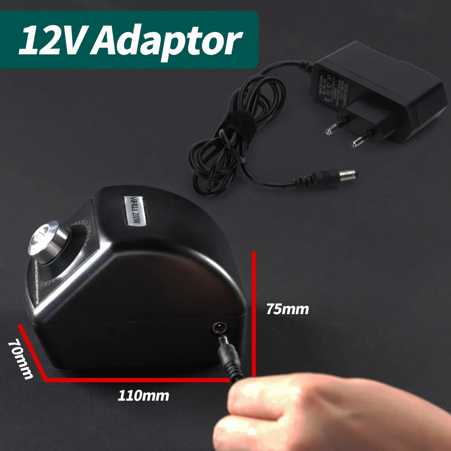 YIHUA Zmotoryzowana końcówka lutownicza 200 W, środek do czyszczenia miedzi z czujnikiem podczerwieni, 4 szczotki z mosiądzu z wełny, adapter sieciowy 12 V – kompaktowy środek do czyszczenia