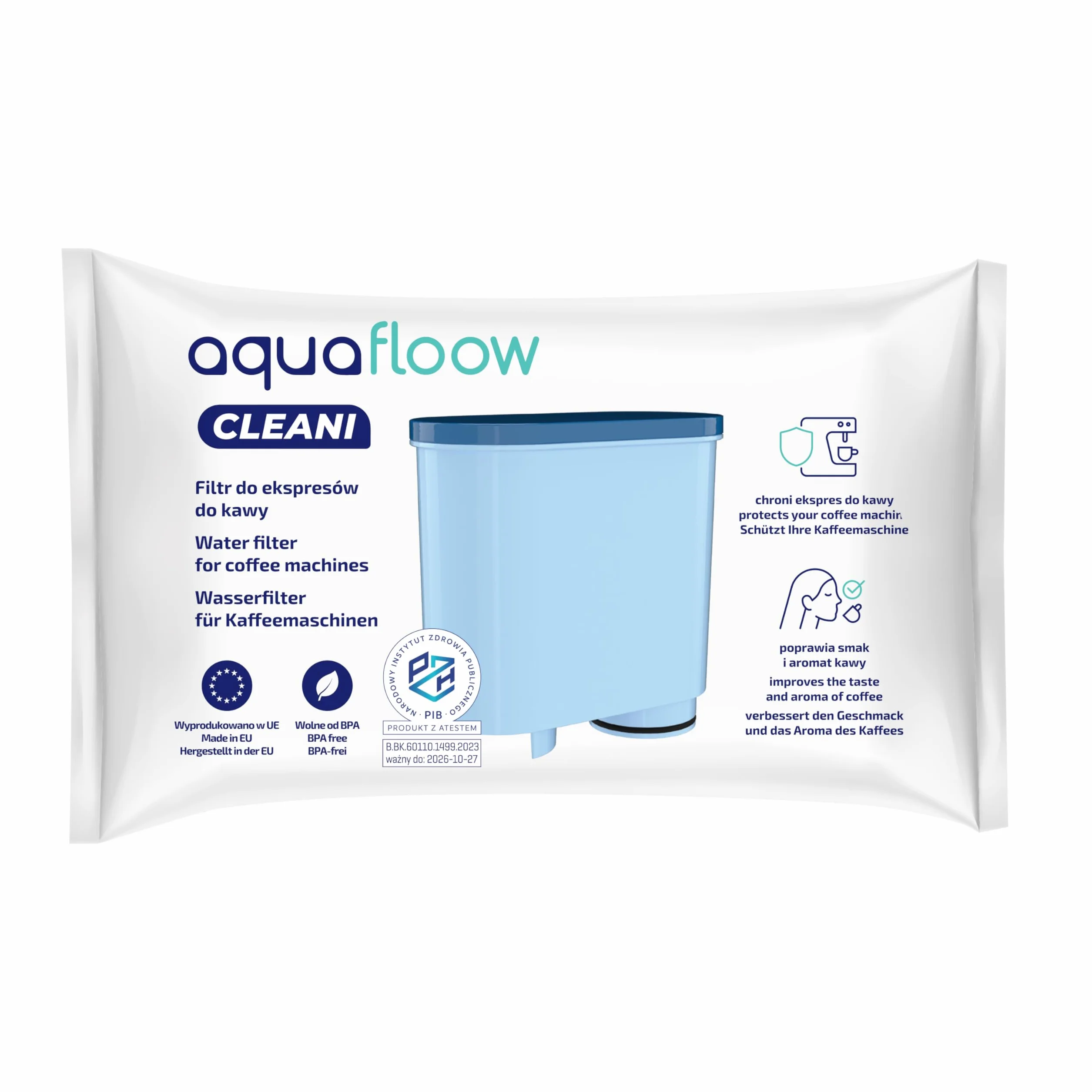 Zestaw do Czyszczenia Ekspresu Philips oryginalne Tabletki Odtłuszczające, Odkamieniacz w Płynie Decalcifier 250 ml oraz 2 Zamienne Filtry Aquafloow, zamiennik dla Saeco AquaClean