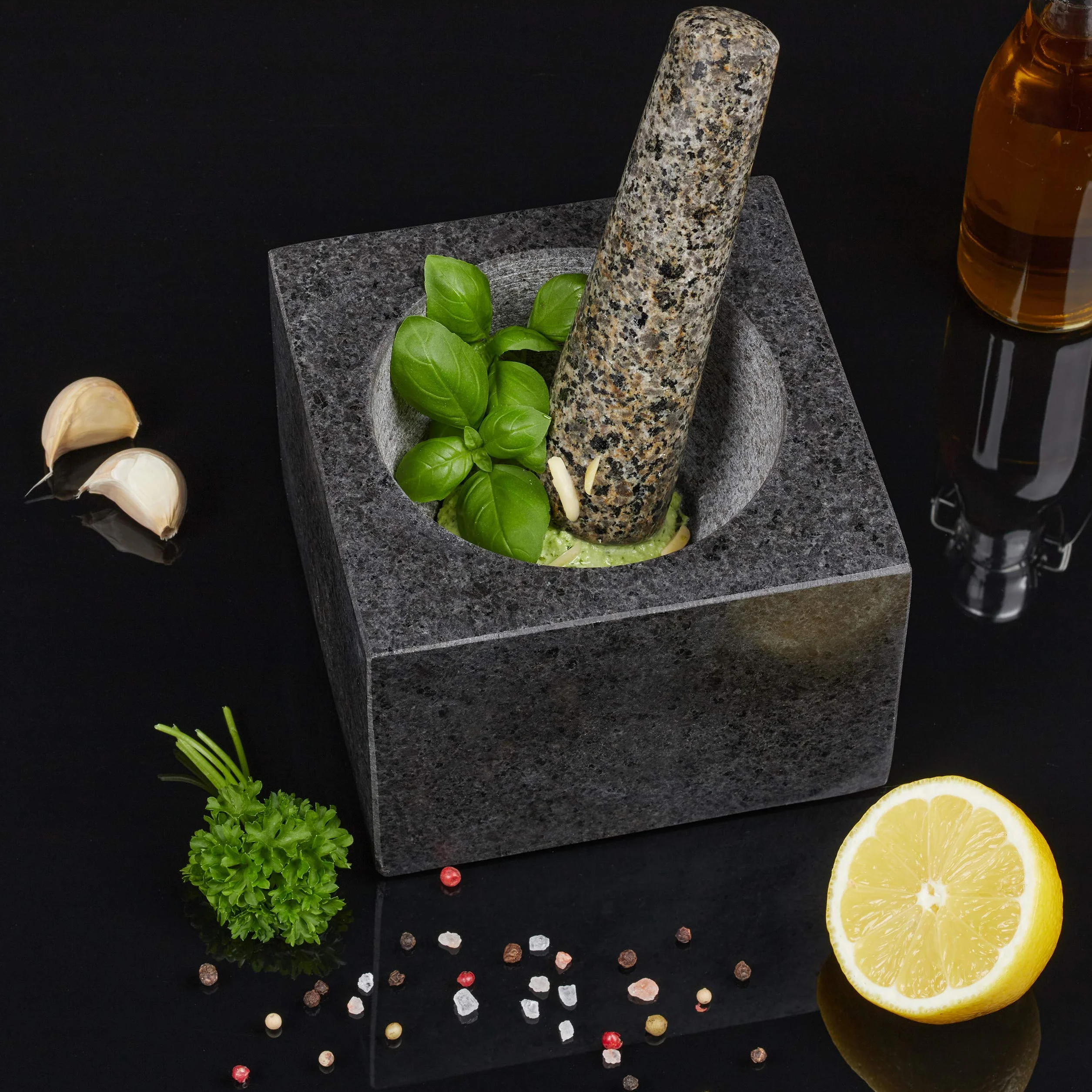 Relaxdays Moździerz kamienny z tłuczkiem granitowy 500 ml 14,5 cm ciemnoszary