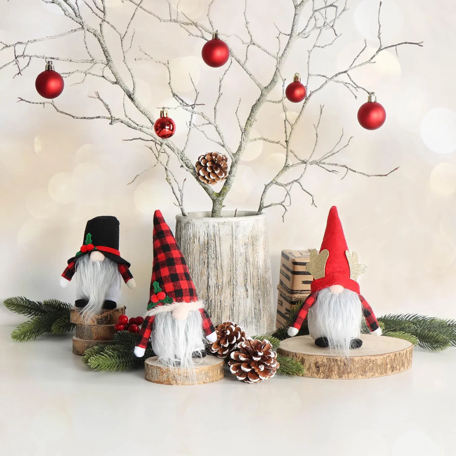 COM-FOUR® 12x Premium Christmas Gnomes Dekoracja świąteczna Zimowa figurka krasnala Czerwony/Czarny/Biały