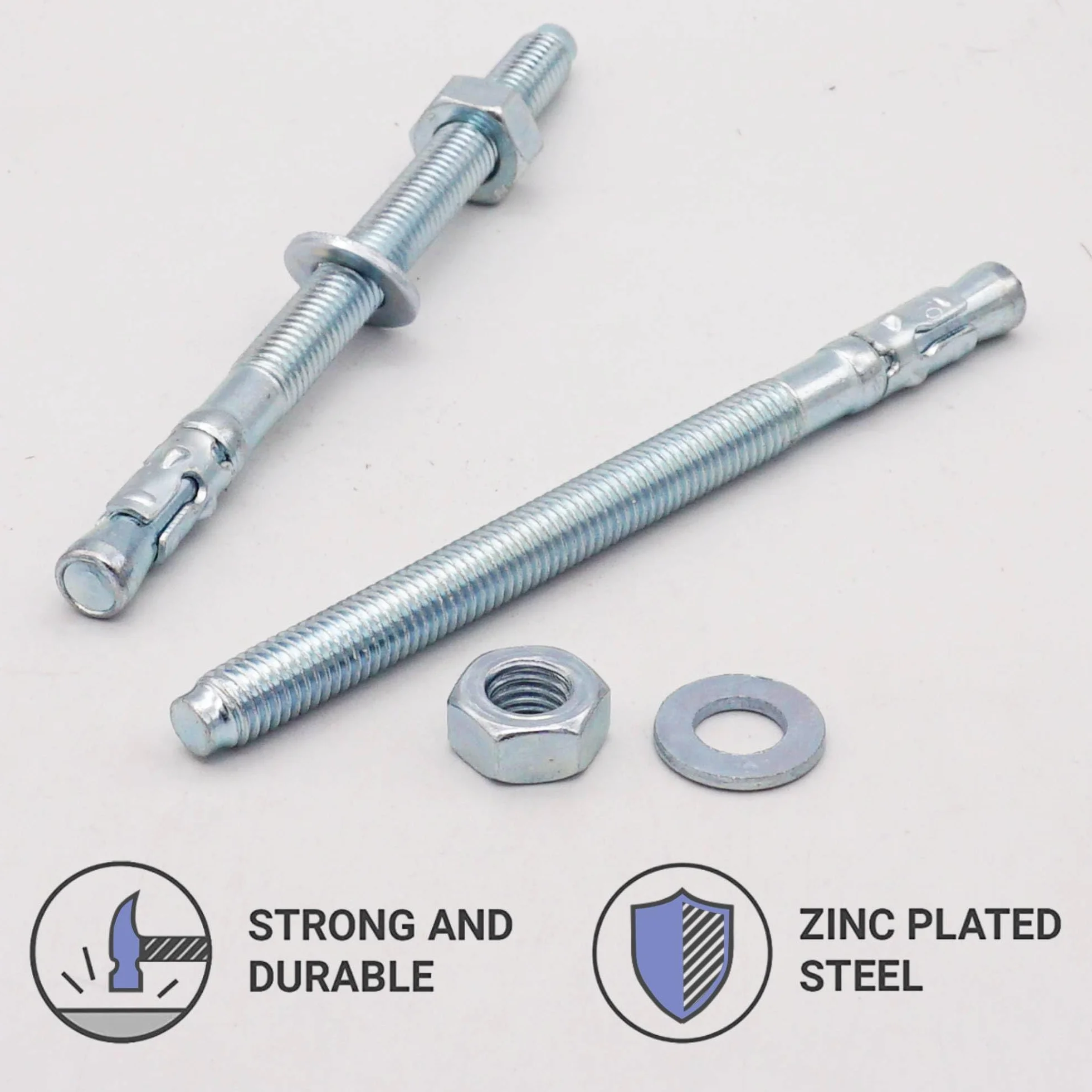 SKIR'CO (8 szt.) ocynkowane kotwy klinowe M10 x 140 mm, metalowe kołki, śruba kotwiąca, kotwa murarska, kotwa do betonu