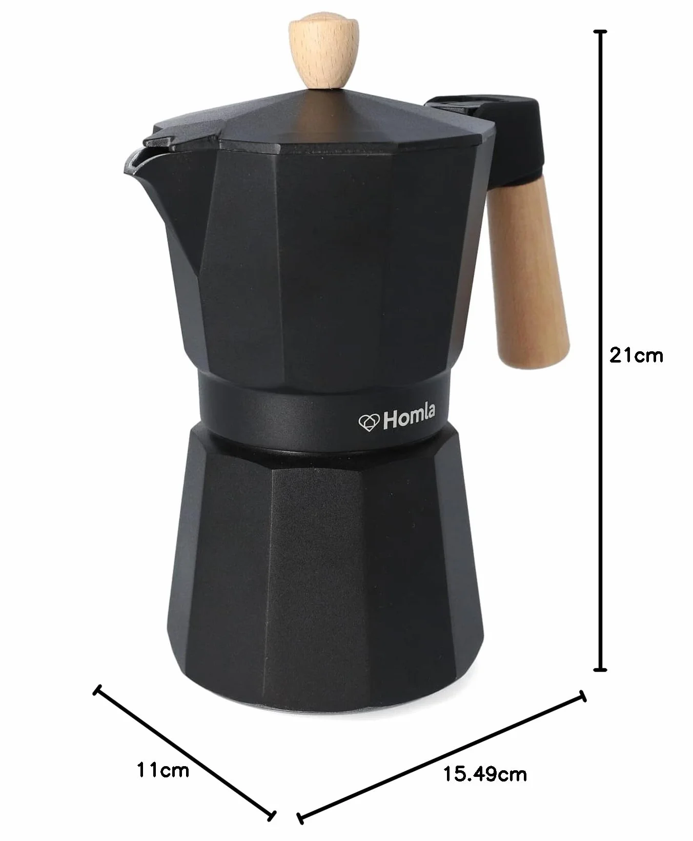 HOMLA Mia Mokka zaparzacz do espresso 6 filiżanek aluminium drewno bukowe czarne