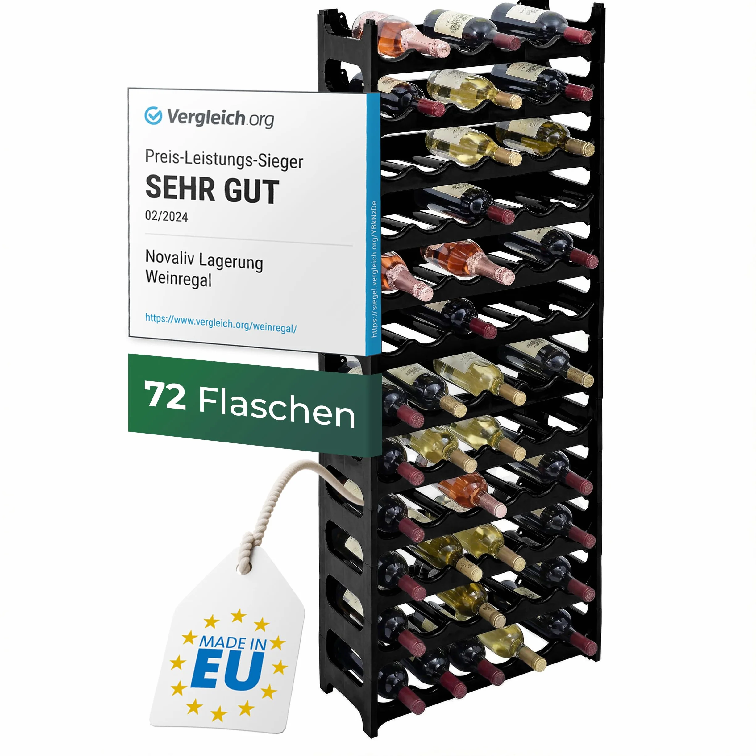 Novaliv regał na wino na 72 butelki, 12 półek, stabilne tworzywo sztuczne, kolor antracyt