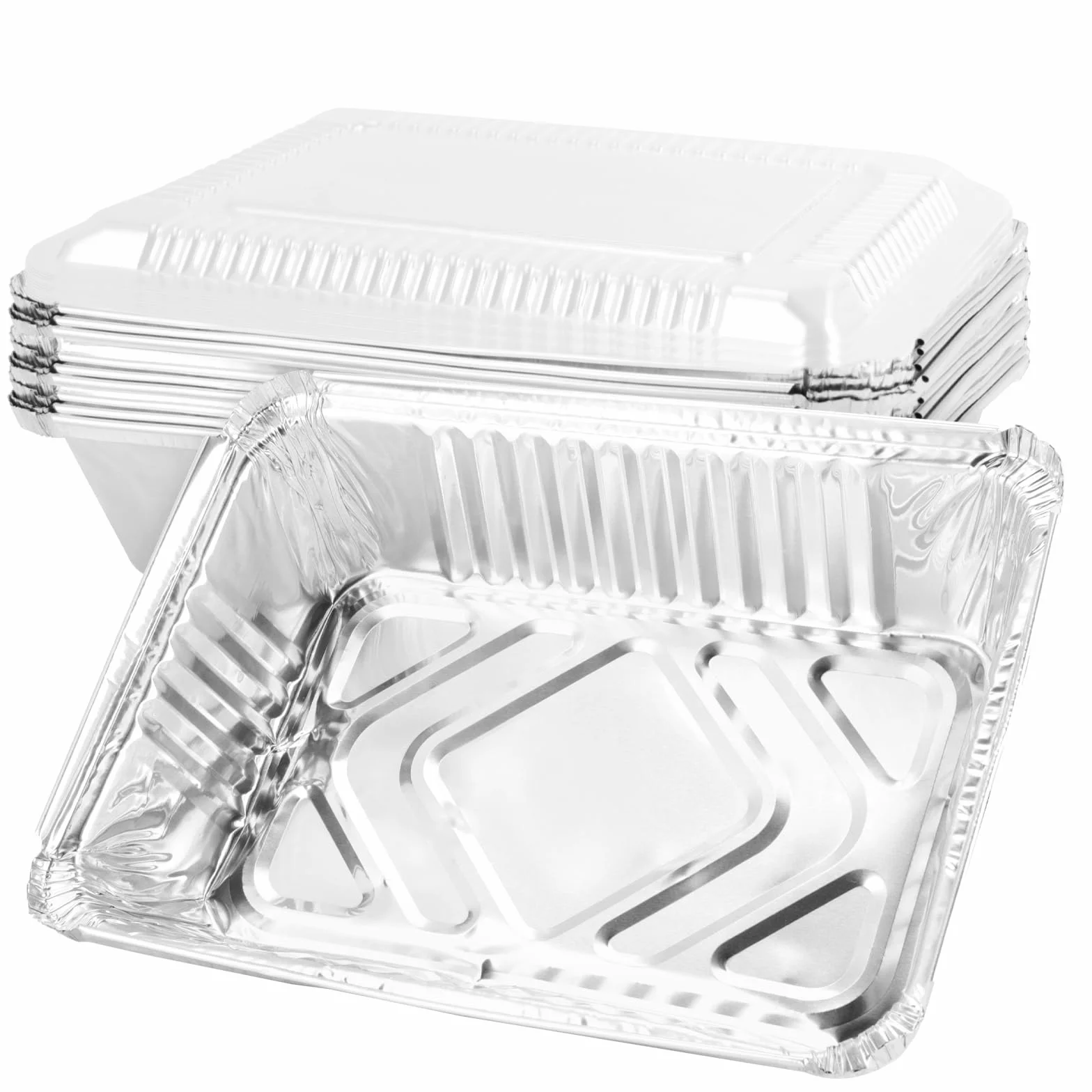 FUNSUEI 125 szt. 22 x 16 x 5 cm aluminiowe miski jednorazowe z przezroczystą pokrywką, 1000 ml, aluminiowe miski do grilla, z folii aluminiowej, tacki do grilla, aluminiowe tacki ociekowe, tacki do