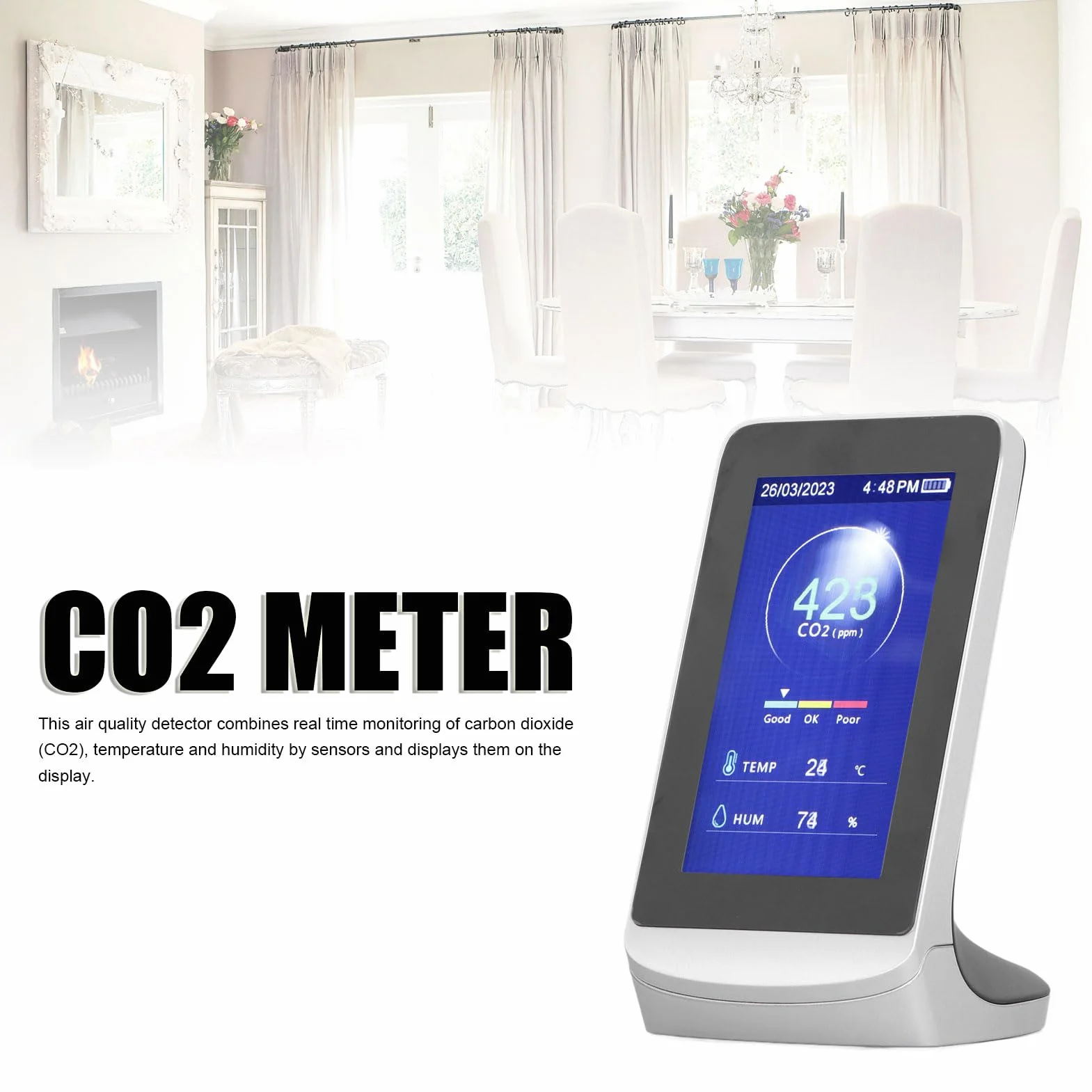 Luocute Monitor Jakości Powieietrza CO2 DETEKTOR DWUTLENKU WęGLA MIERNIK CO2 DETEKTOR TEMTETatury WilgotnoSci Tester Powieietrza Monitor Tester Wilgotności I Temperatury Powietraza