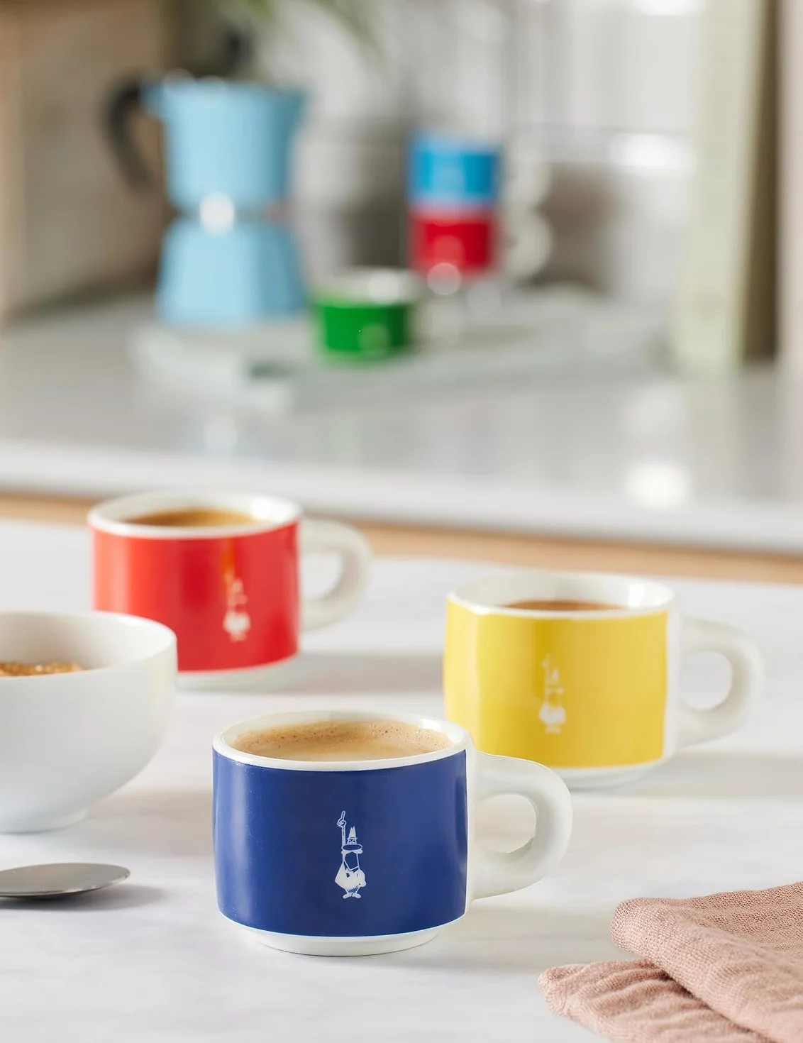 Bialetti Sześć kubków z możliwością układania w stos, wielokolorowe, porcelana, 7-częściowy zestaw