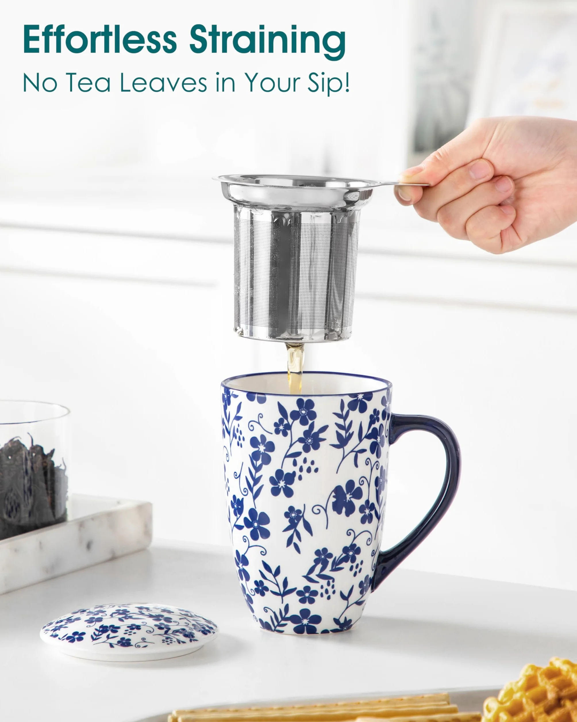 Vancasso SELENE Porcelanowy kubek do herbaty z zaparzaczem i pokrywką Steeps Loose Leaf Tea Type 01