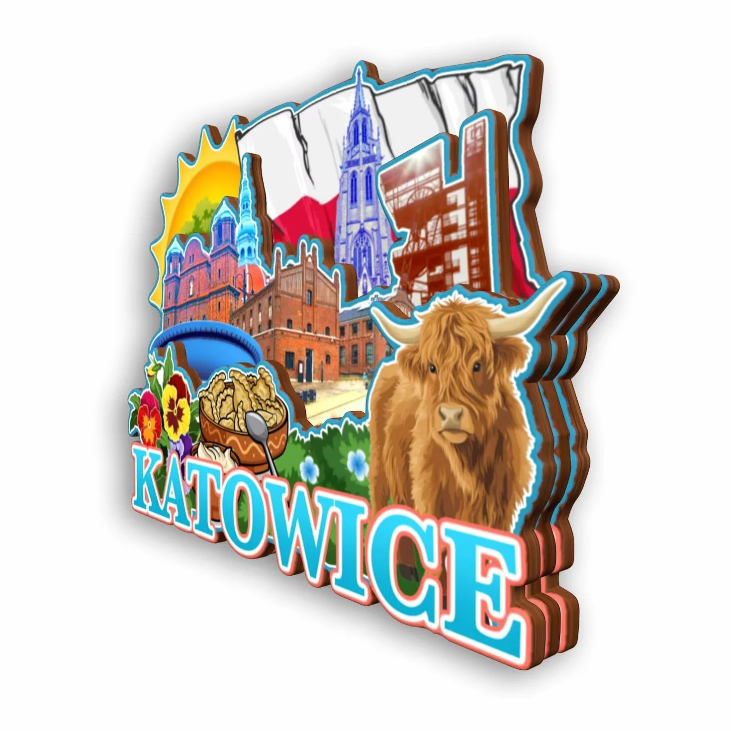 Magnes na lodówkę Katowice Polska magnes na lodówkę pamiątki z podróży po mieście prezenty turystyczne 3D klasyczne zabytki ręcznie robione rękodzieło dekoracja domu -2122