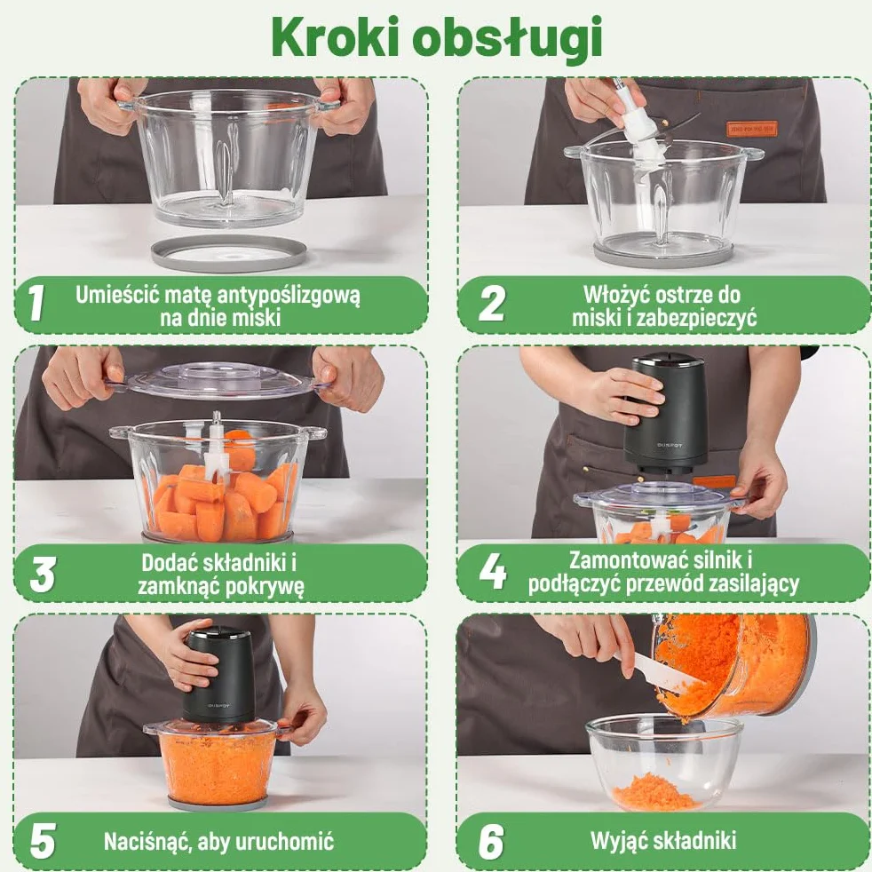 OUSFOT Elektryczny Siekacz do Zywności, 1,8L blender,500W Siekacz,Mini Elektryczny ze Szklaną Miską do Warzyw,Owoców,Mięsa,Kuchni