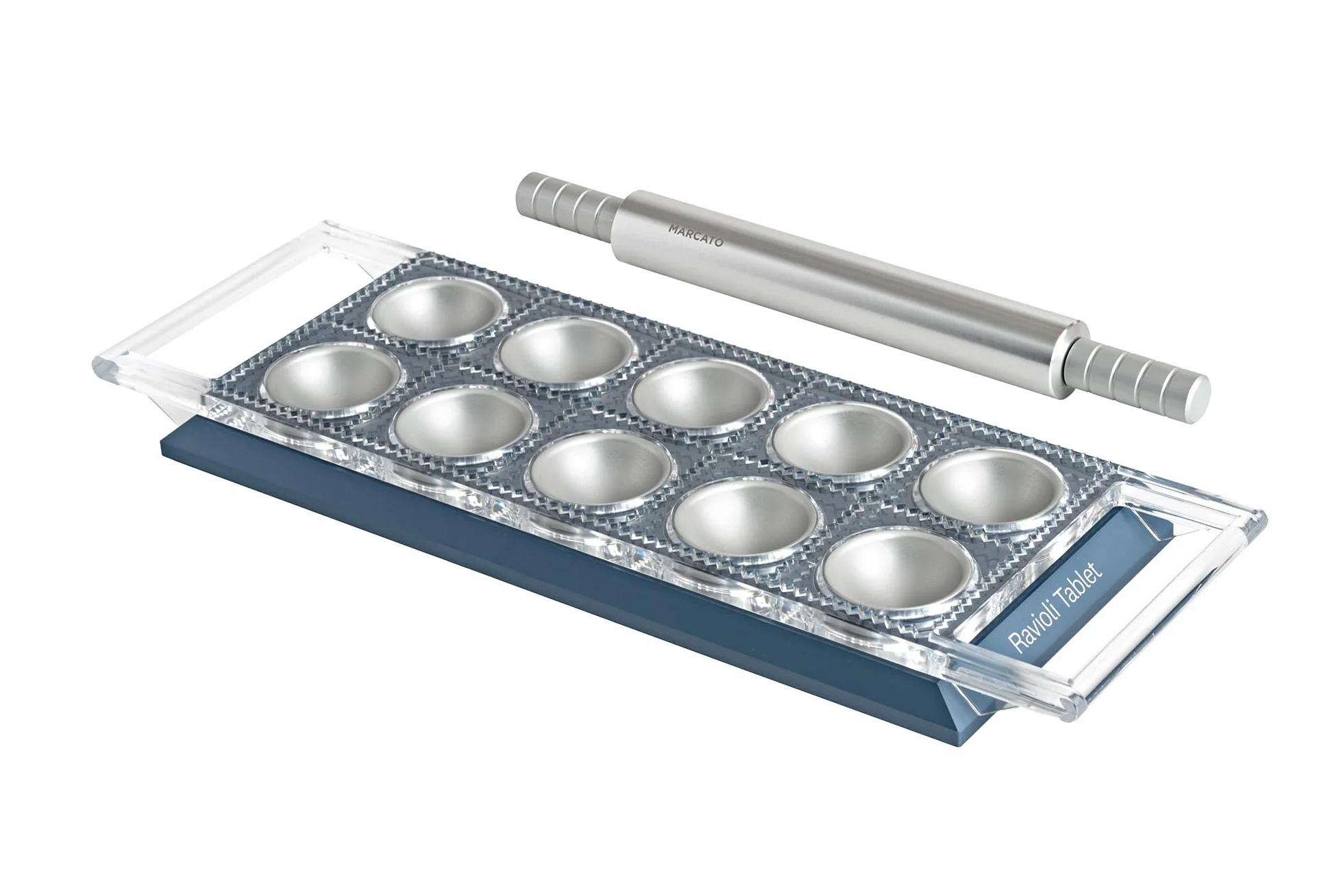 MARCATO Tablet ravioli, niebieska forma do ravioli w proszku, anodowane aluminium, 20 x 10 x 2 cm, łatwe przygotowanie, elegancki design